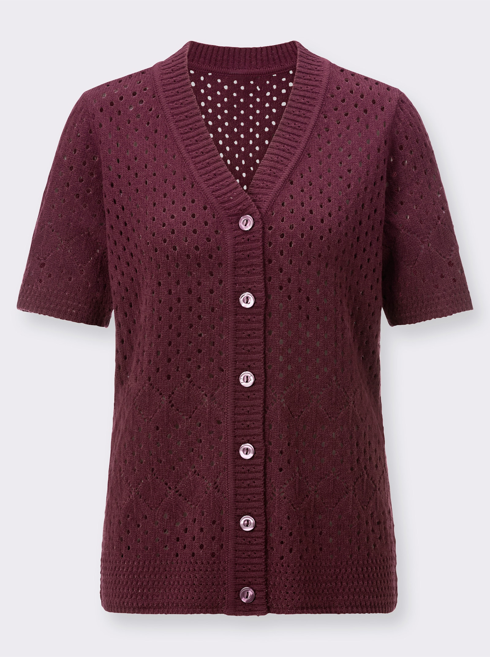 Ajourstrickjacke in pflegeleichter Qualität - burgund