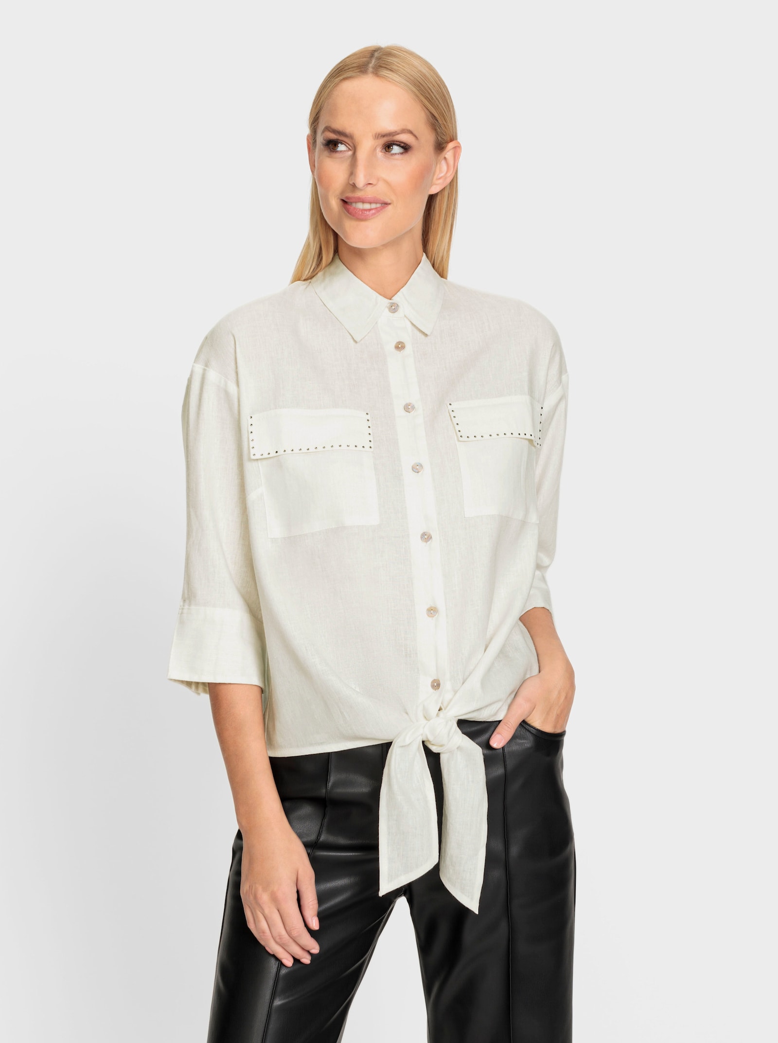 heine Overhemdblouse met linnen - ecru