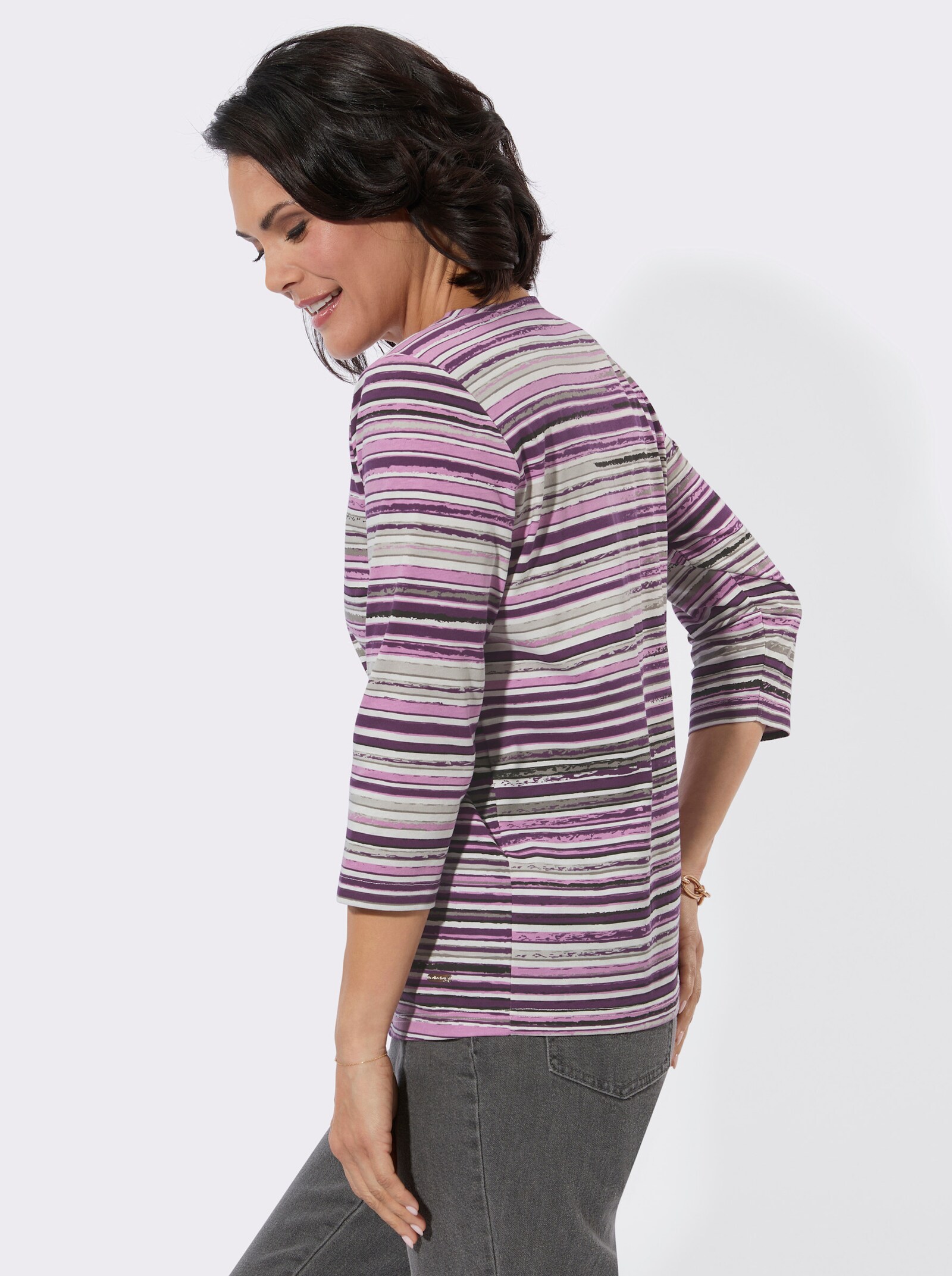 Ringelshirt aus reiner Baumwolle - orchidee-grau-geringelt