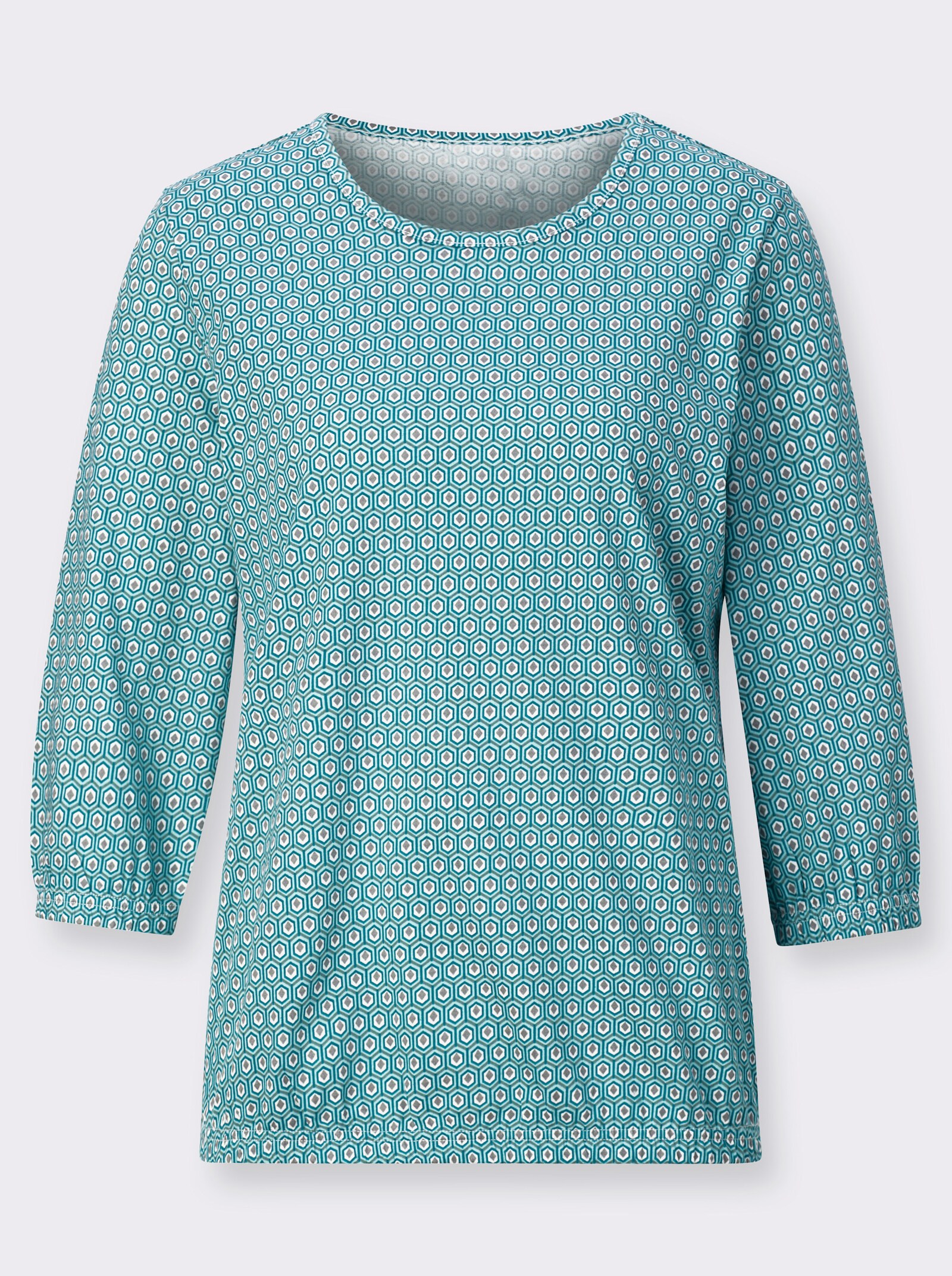 Tričko s 3/4 rukávem a drobným vzorem - mátová-petrolejová-potisk