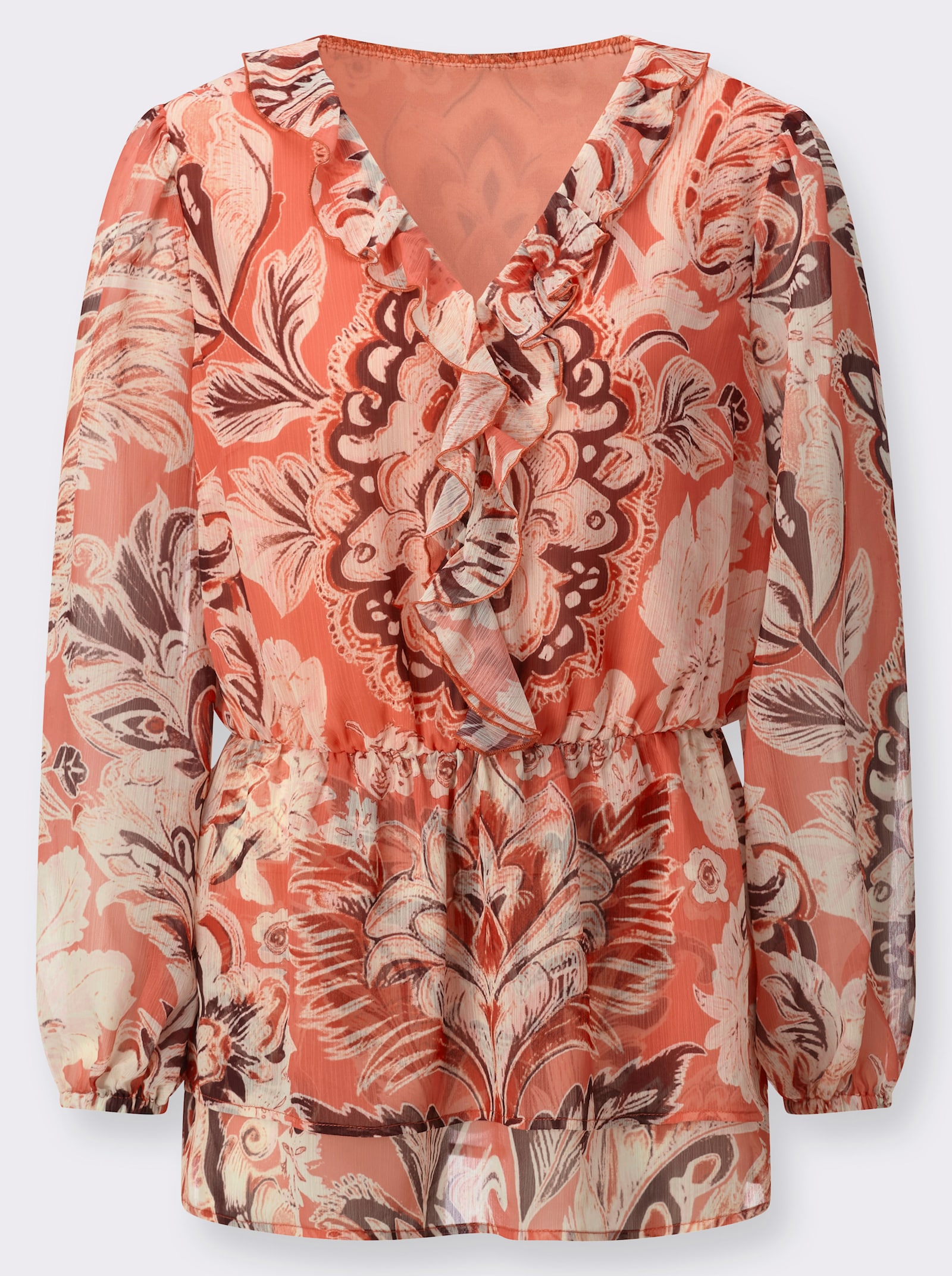 Tunika im Lagenlook - champagner-koralle-bedruckt