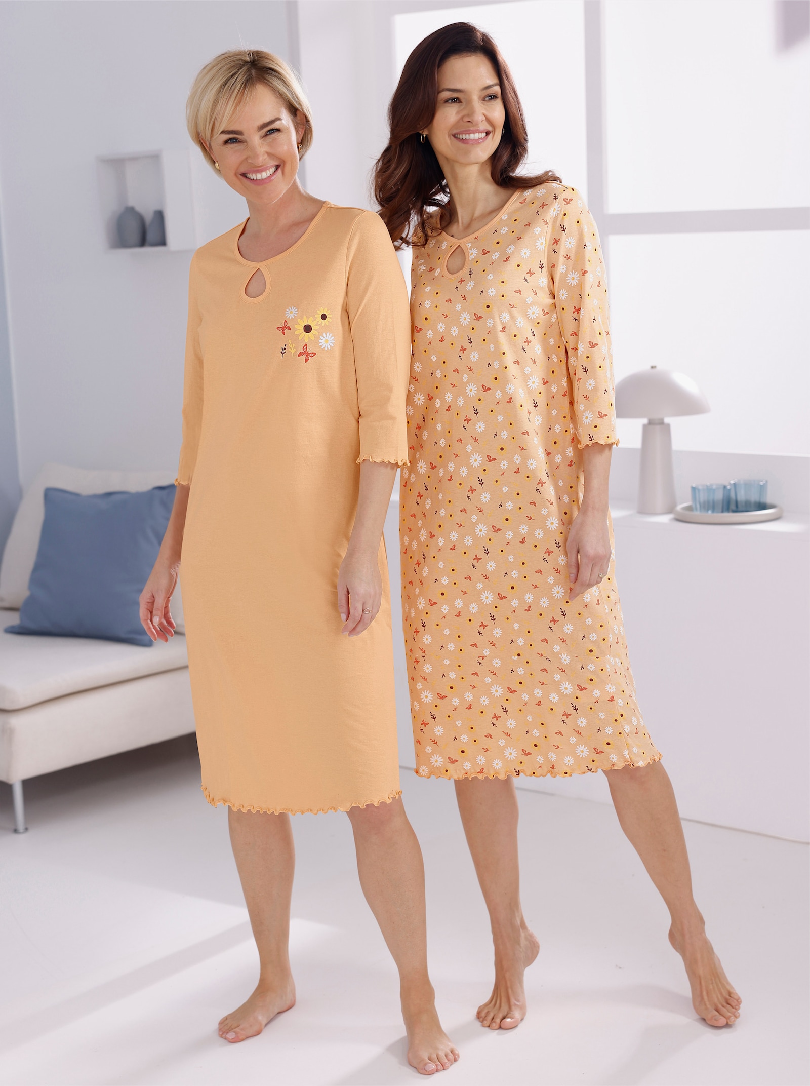 wäschepur Nachthemden im 2er-Pack - apricot + apricot-bedruckt