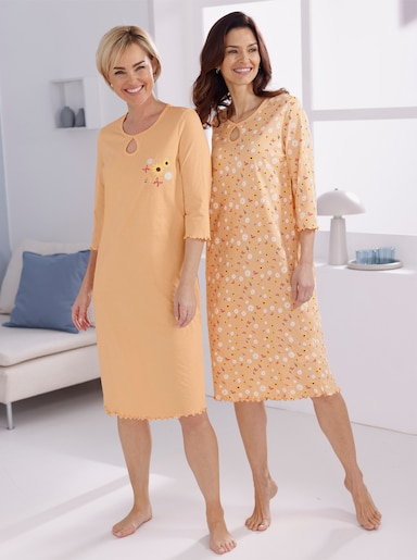 wäschepur Nachthemden im 2er-Pack - apricot + apricot-bedruckt