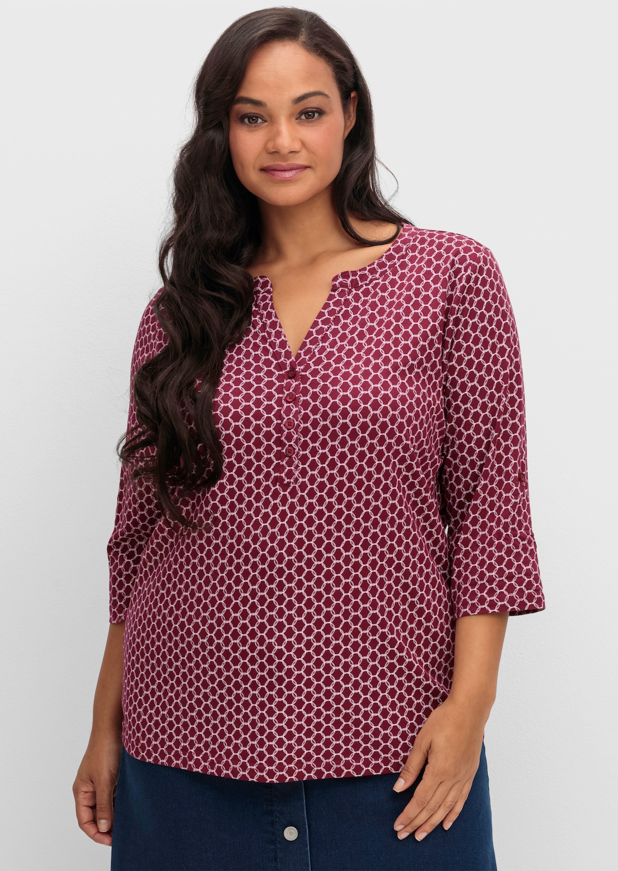 3/4-Arm-Shirt mit krempelbaren Ärmeln - bordeaux-bedruckt