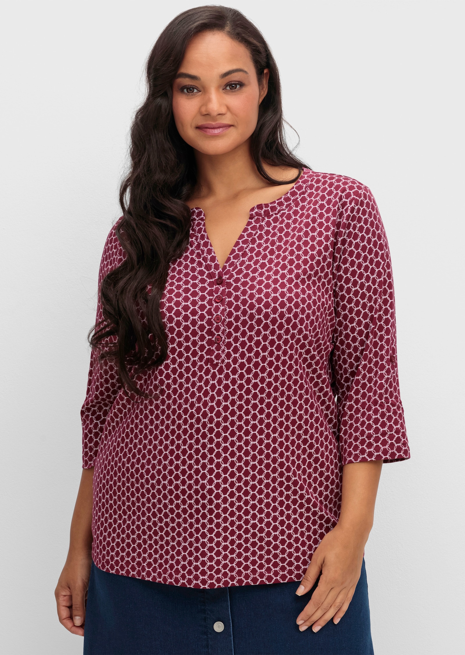 3/4-Arm-Shirt mit krempelbaren Ärmeln - bordeaux-bedruckt