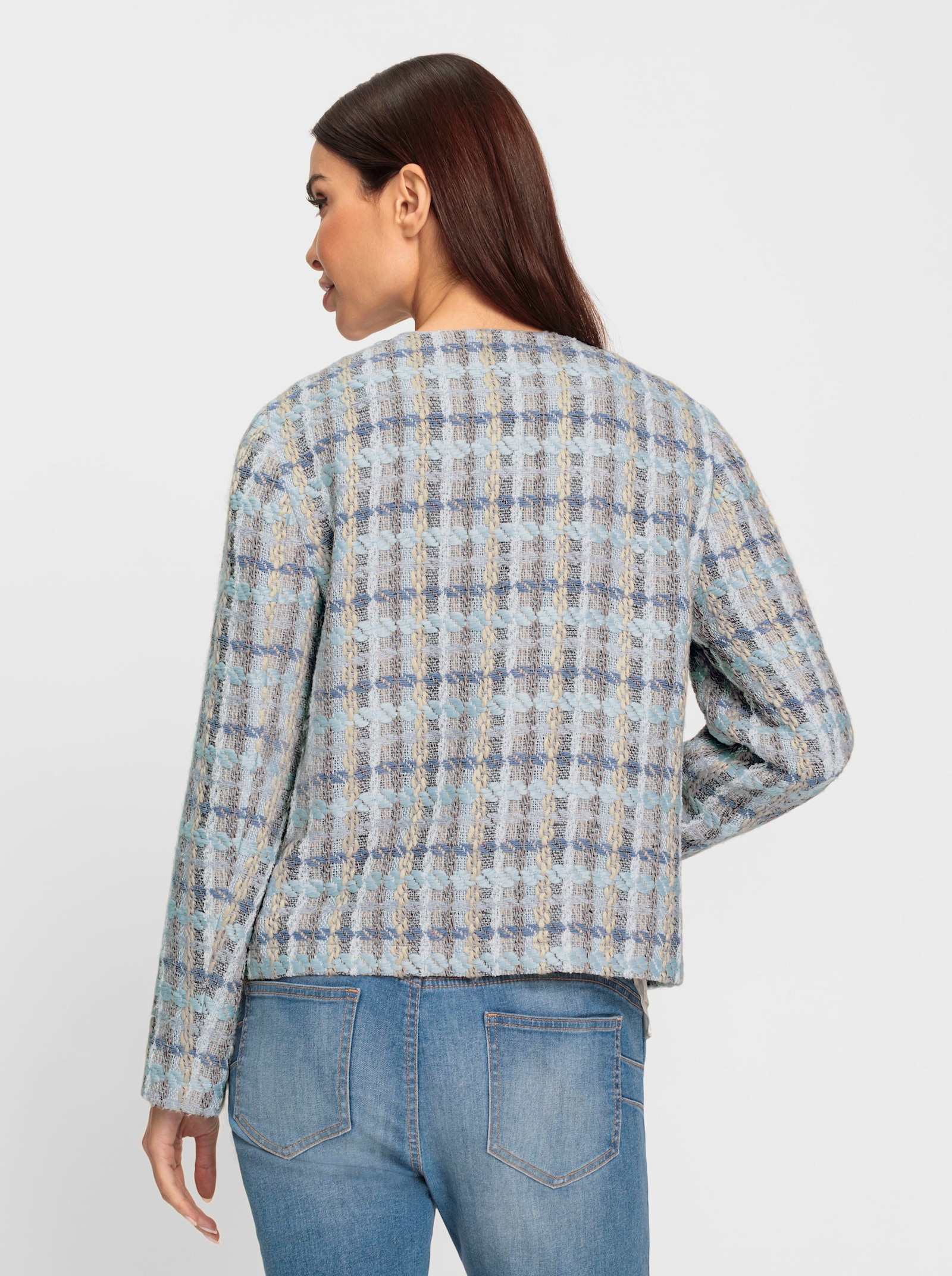 heine Bouclé-Blazer mit verdeckter Druckknopfleiste - sesam-hellblau-gemustert