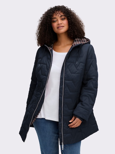 sheego Steppjacke mit kariertem Innenfutter - tiefblau