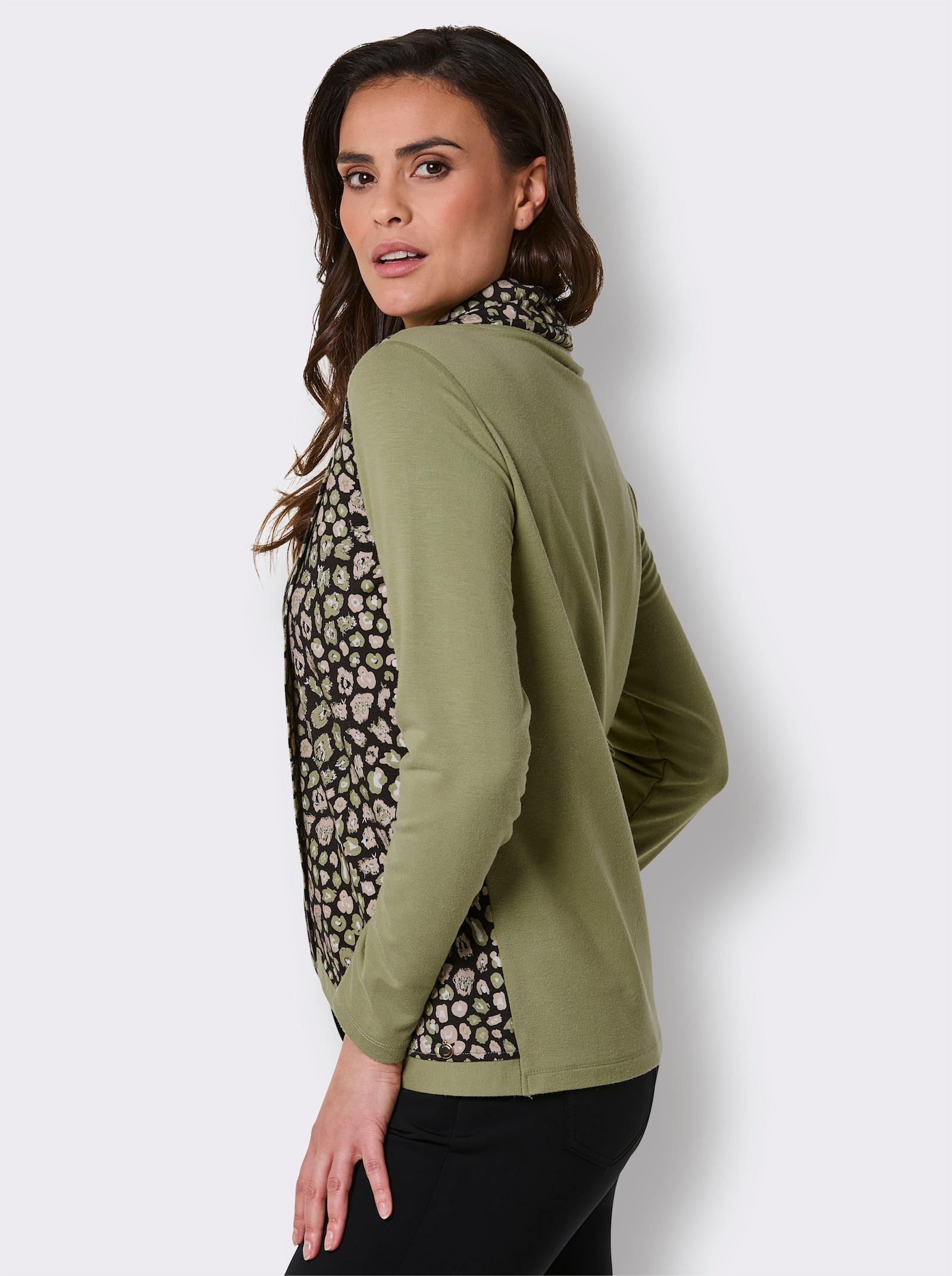 CREATION L PREMIUM Rollkragenshirt in TENCEL-Qualität von Lenzing - schilf-schwarz-gemustert