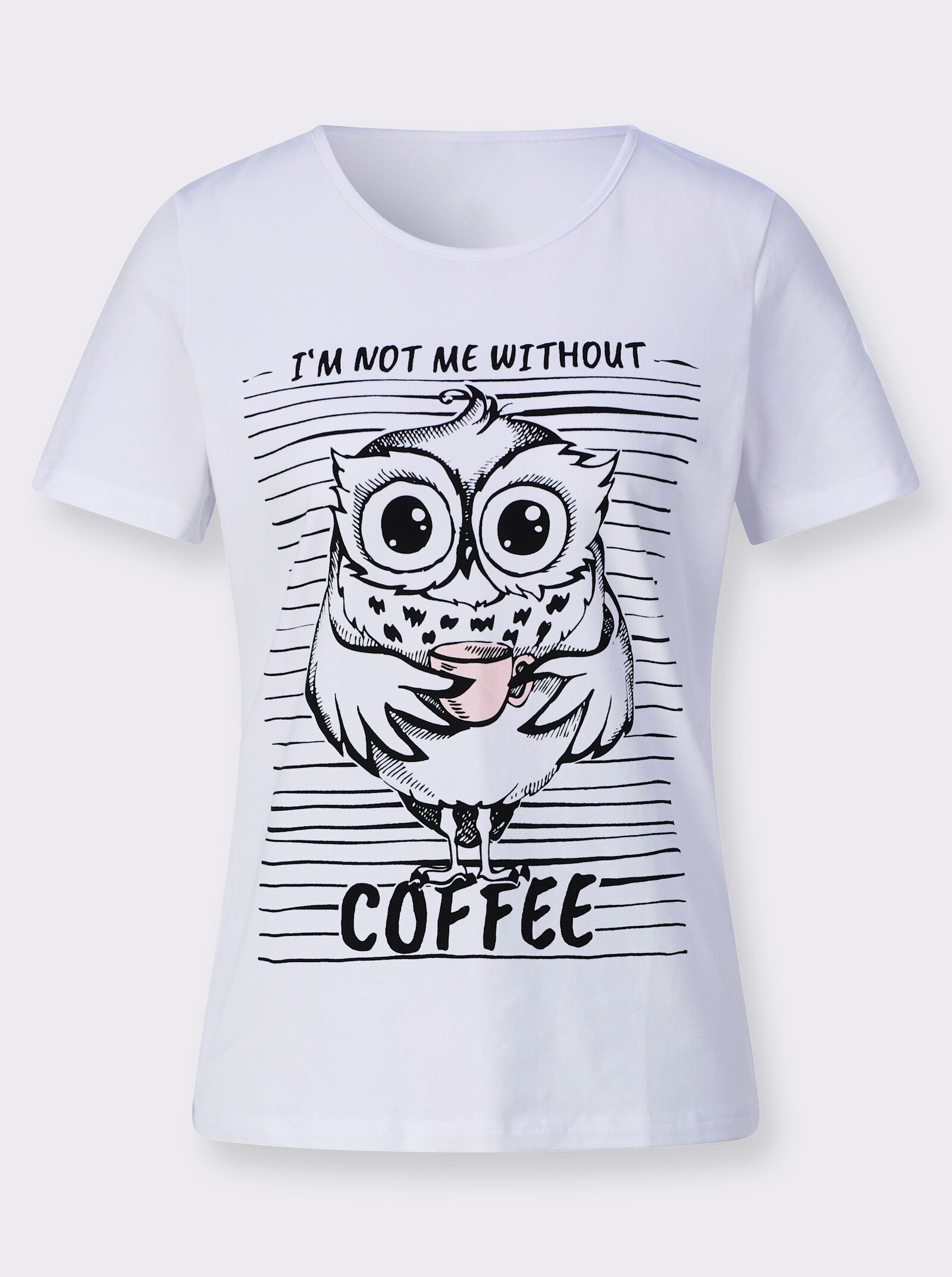 Kurzarmshirt mit Eulen-Motiv - weiß-schwarz