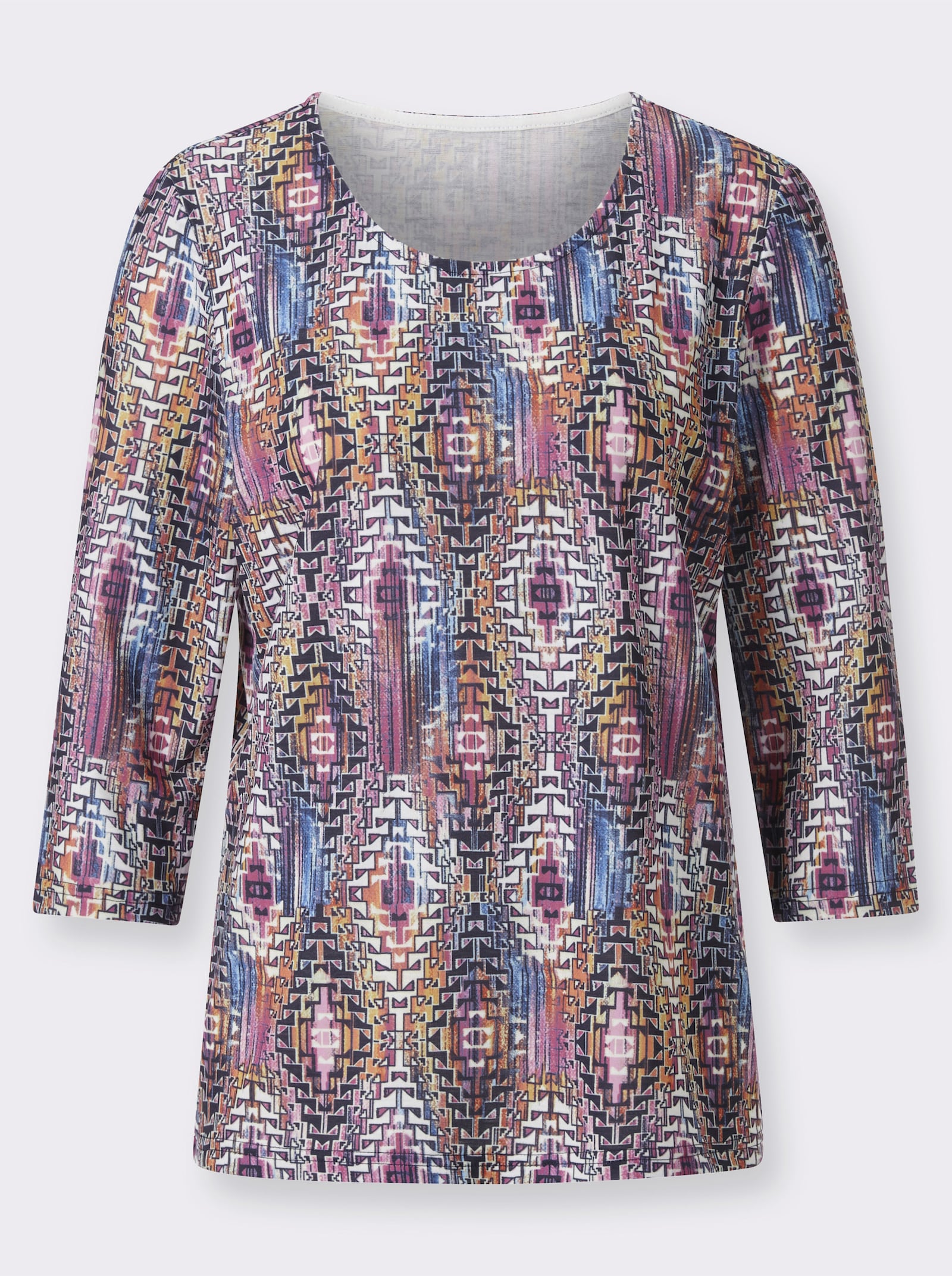 Rundhalsshirt mit 3/4-Ärmeln, pflegeleicht - orchidee-bedruckt