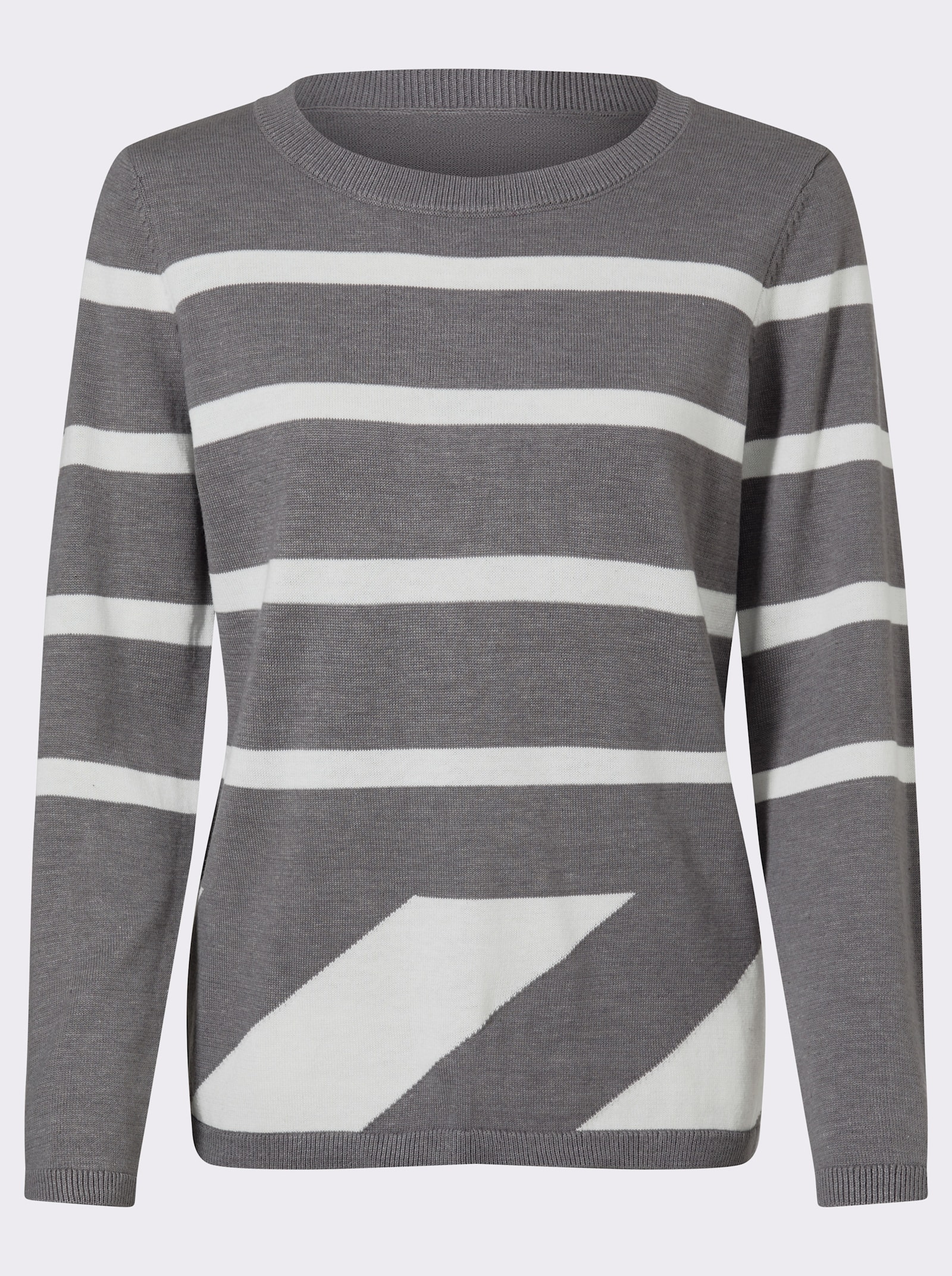 heine Pullover mit Rippenbündchen - grau-ecru-gemustert