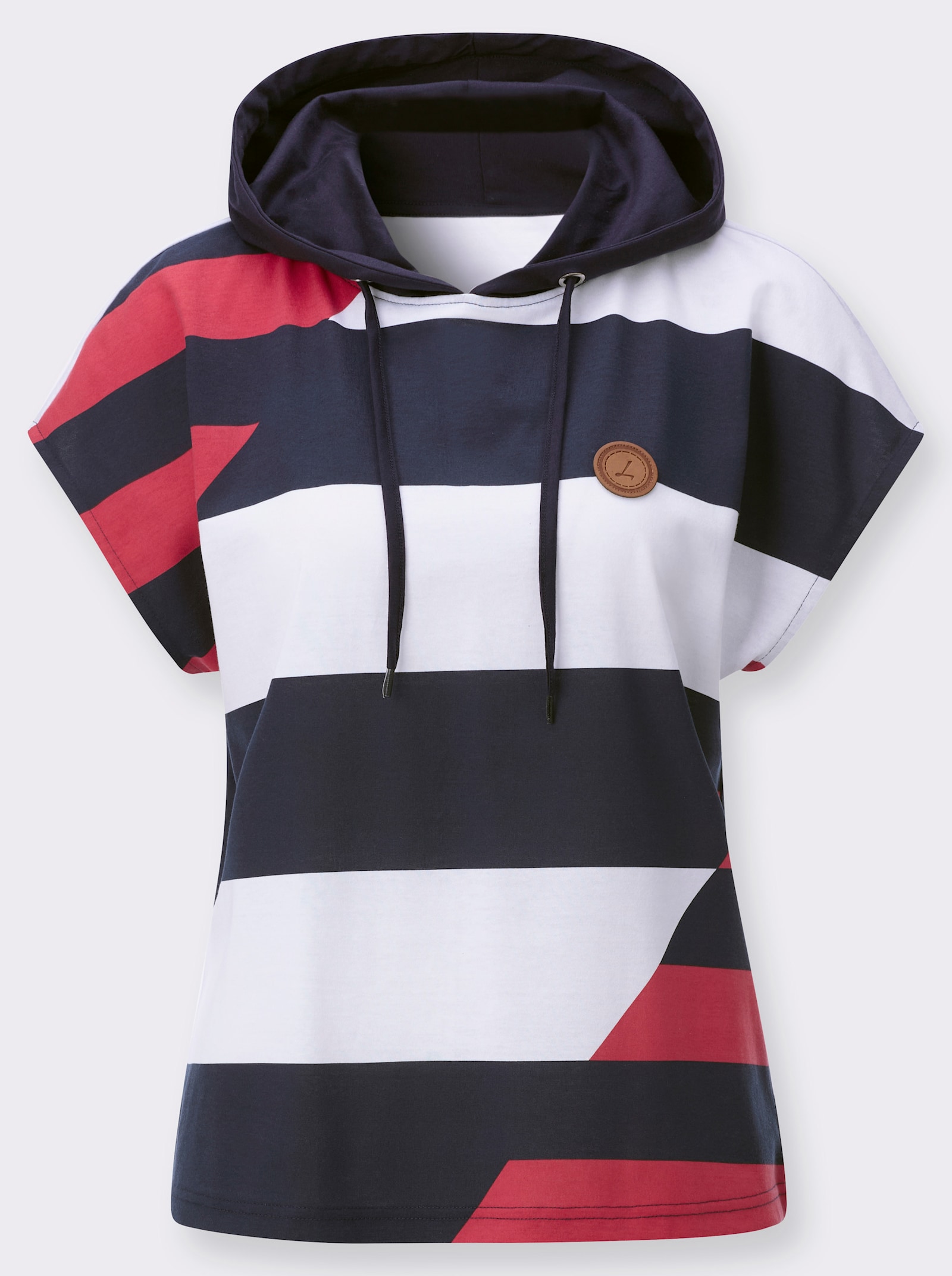 Kapuzenshirt mit überschnittenen Schultern - marine-weiß-gemustert