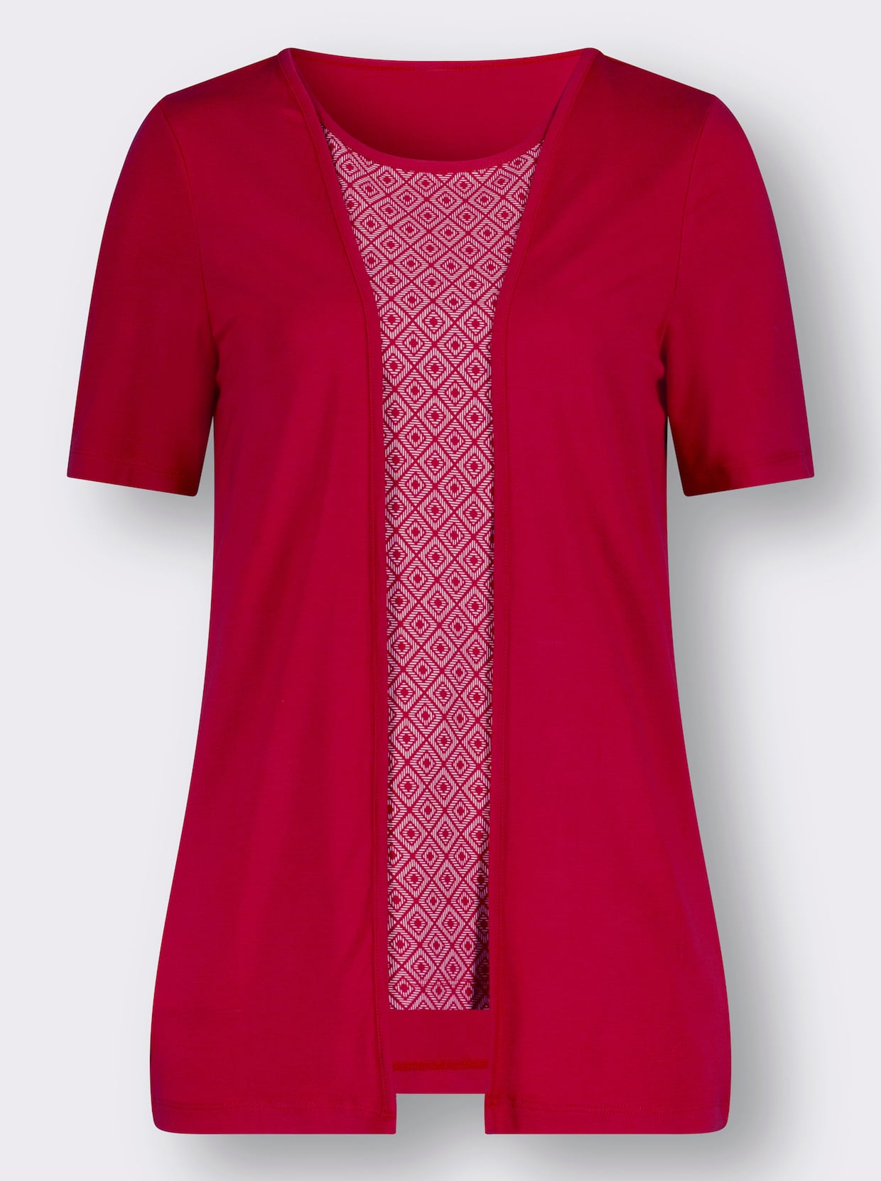 Shirt-twinset - rood + rood/wit bedrukt