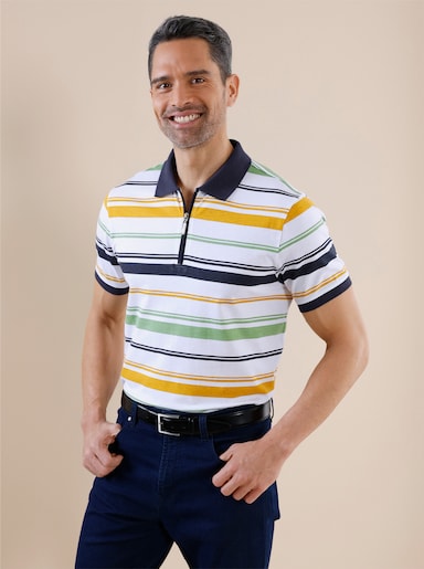 Poloshirt - weiß-marine-geringelt