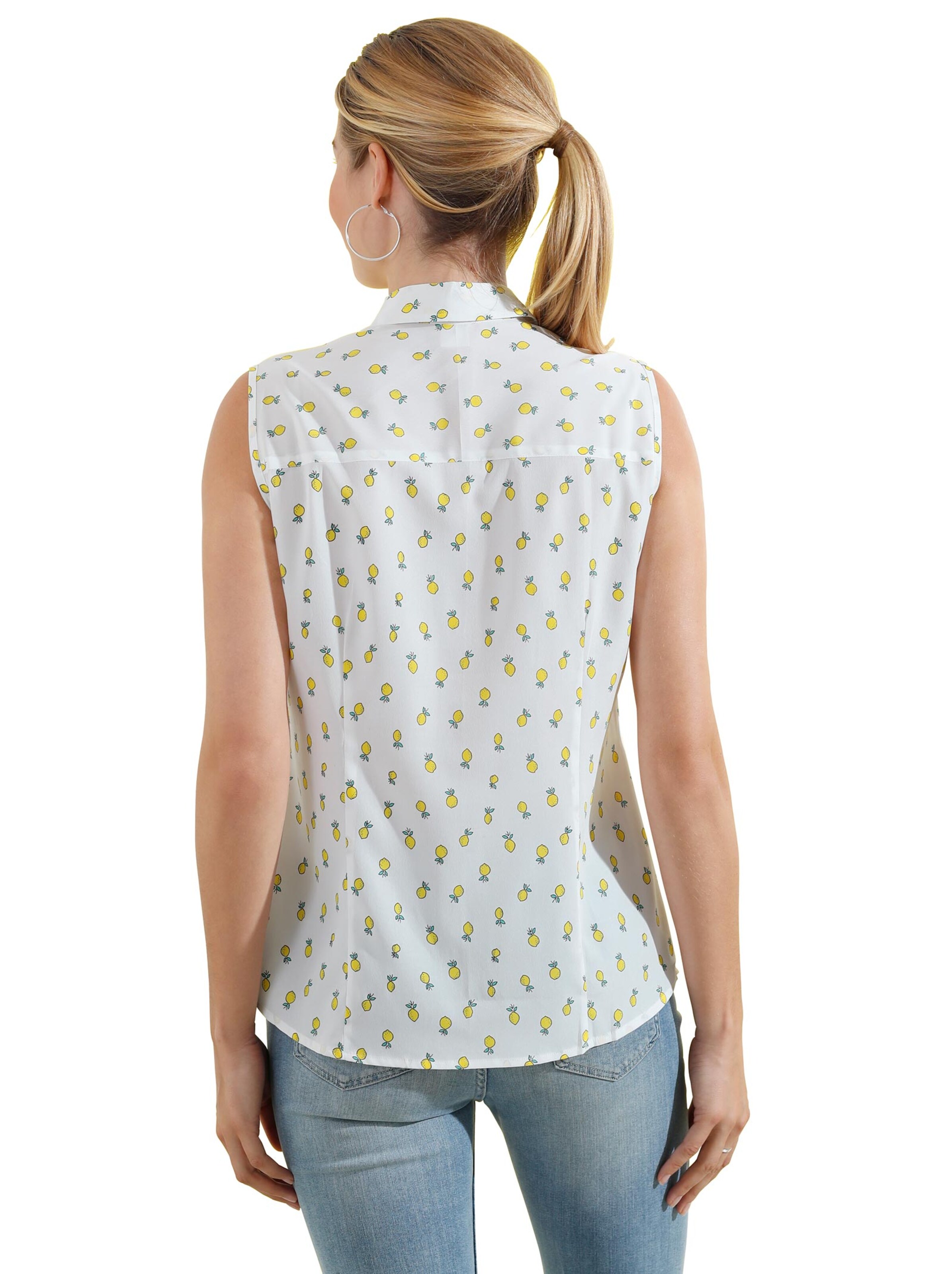 Blusentop - weiß-gelb-bedruckt