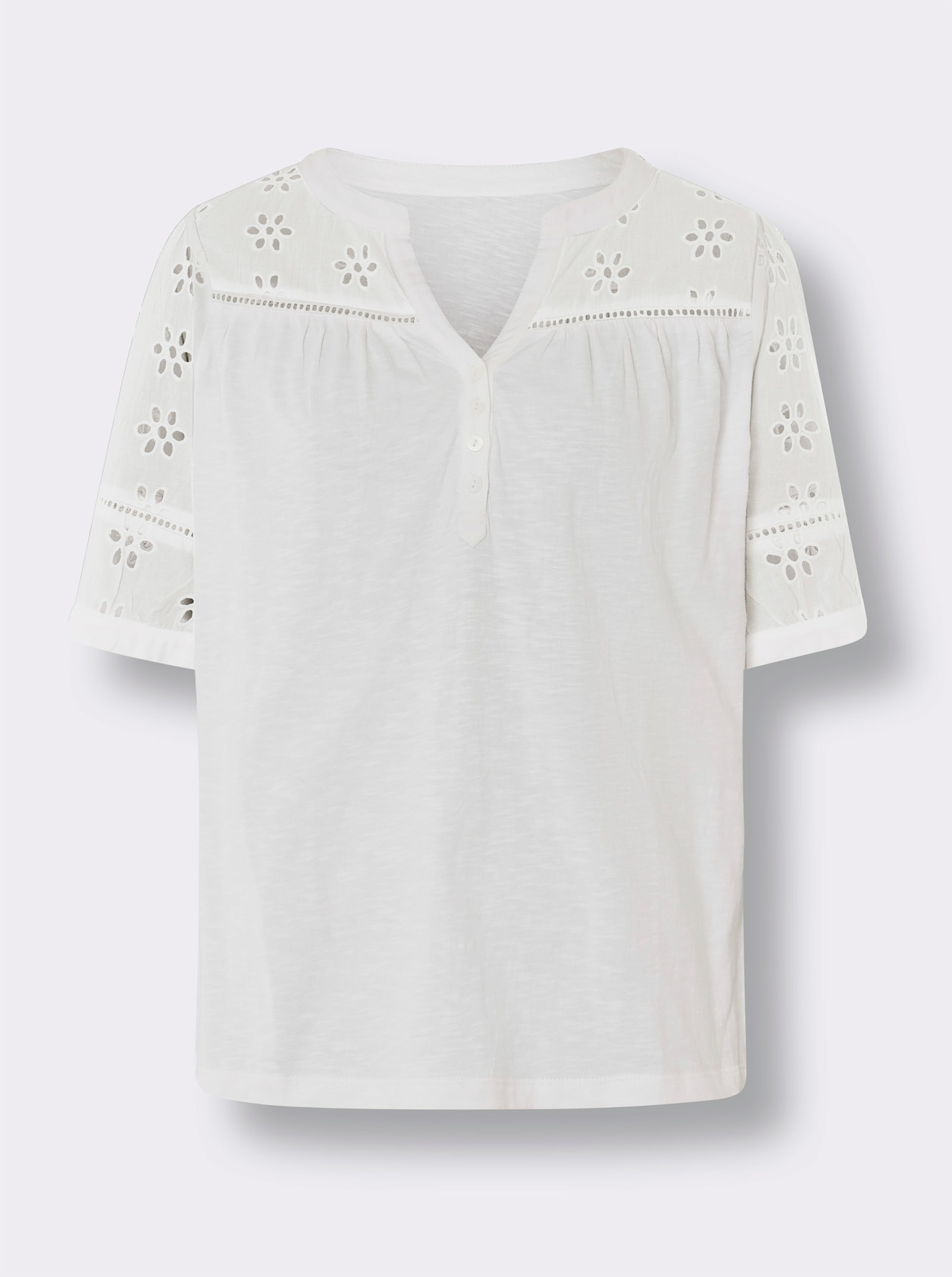 heine Kanten shirt met pofmouwen - ecru