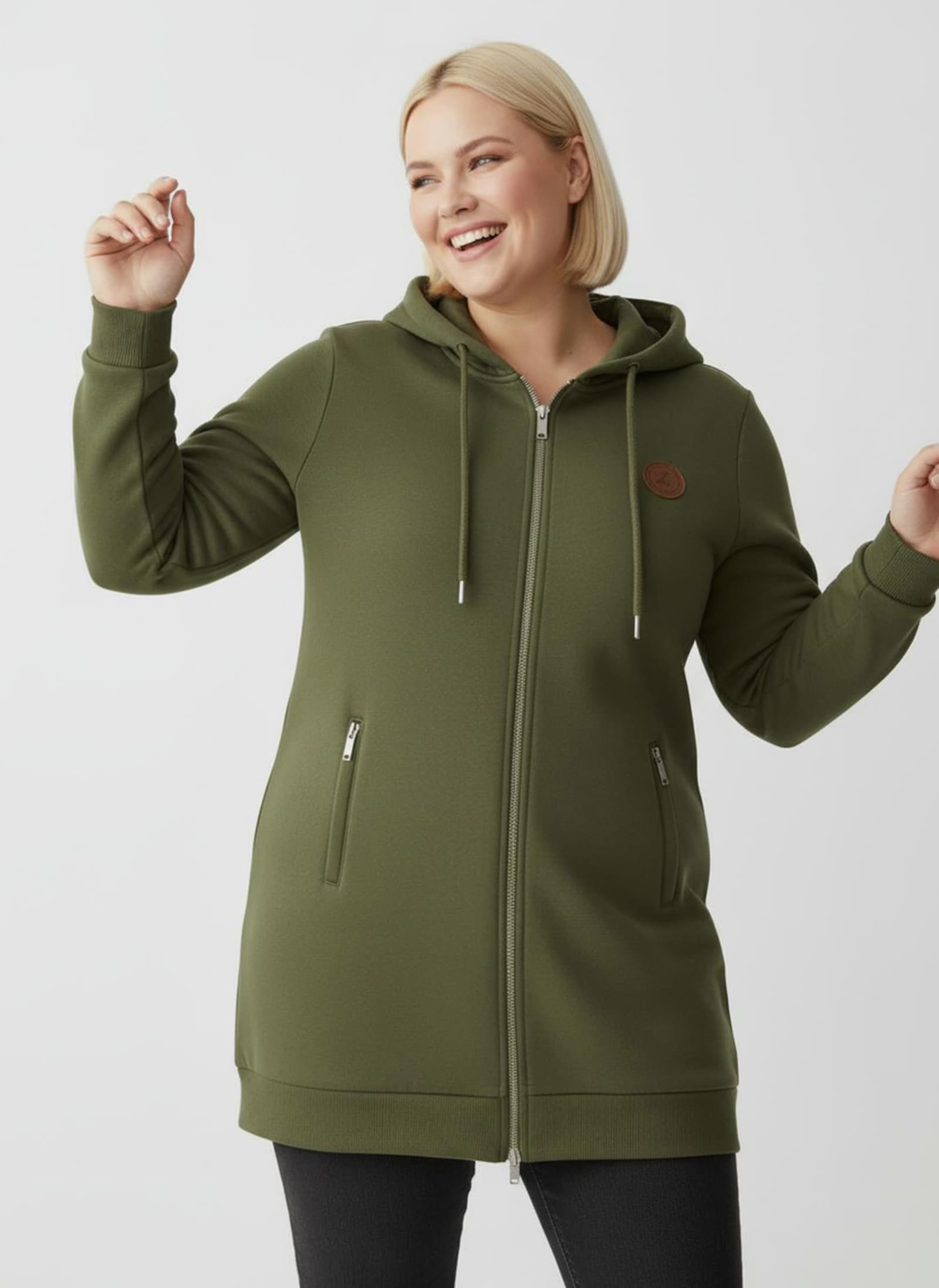 Sweatjacke in weich angerauter Qualität - oliv