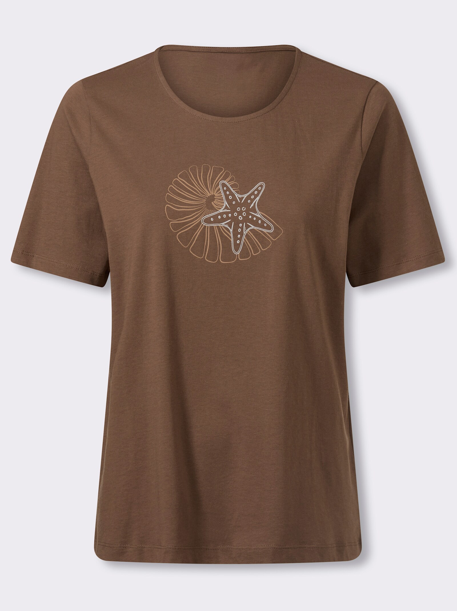 Kurzarmshirt im Muschel-Dessin - braun-camel