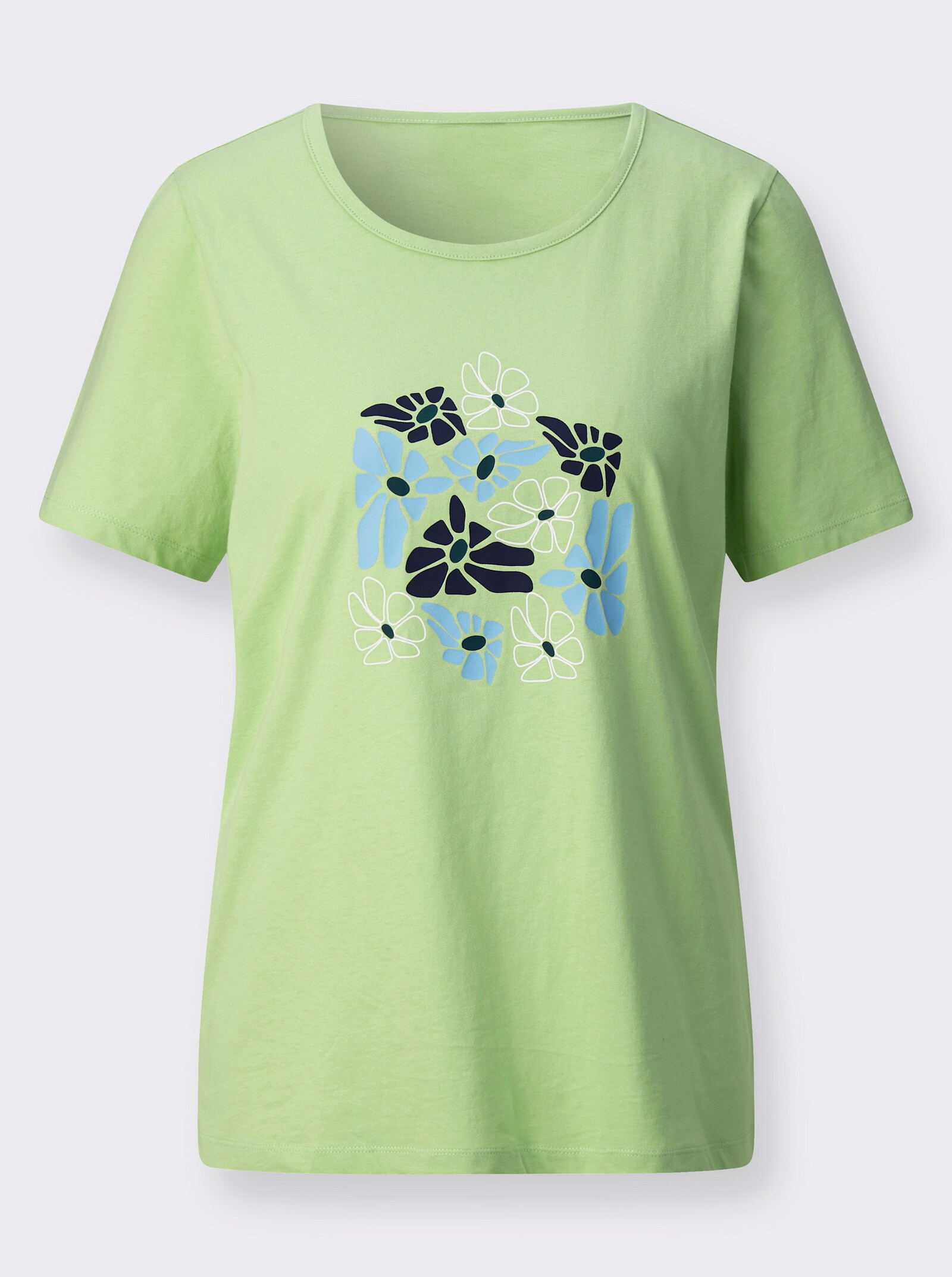 Kurzarmshirt mit platziertem Blumen-Print - reseda
