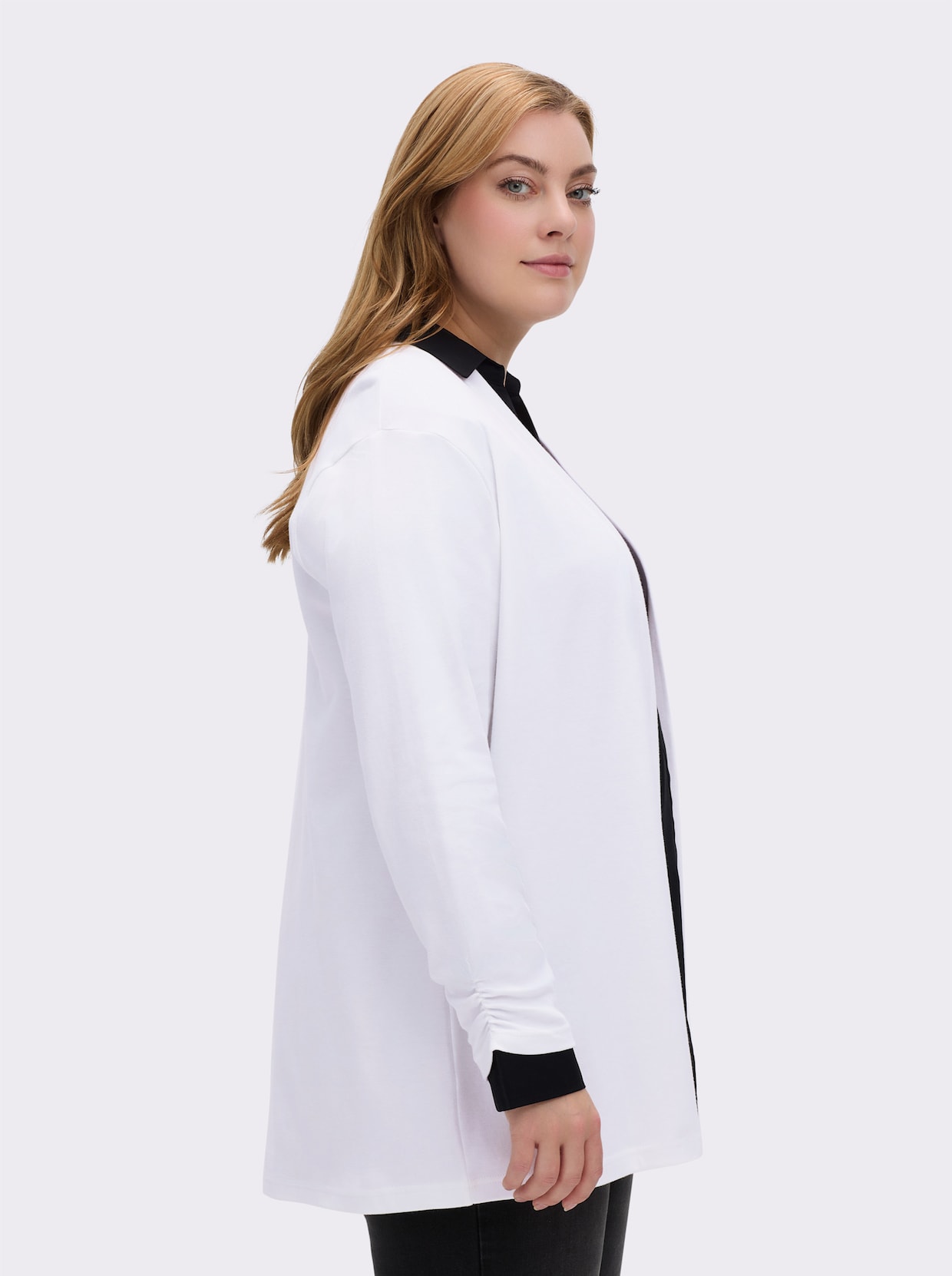 Shirtjacke mit Ärmel-Raffungen - weiß