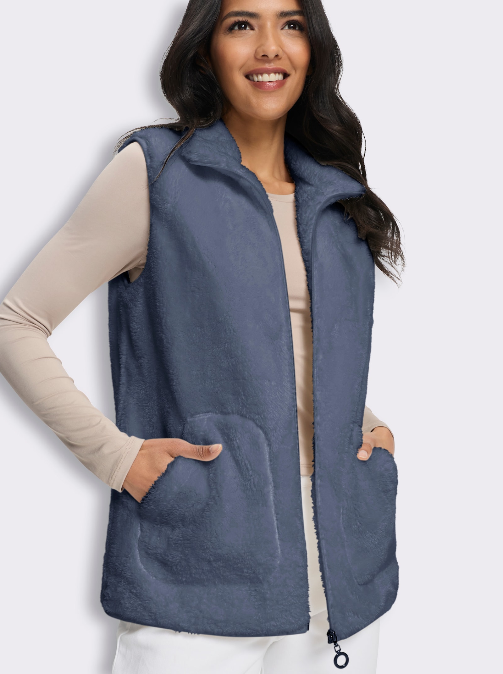 Fleeceweste mit aufgesetzten Taschen - rauchblau
