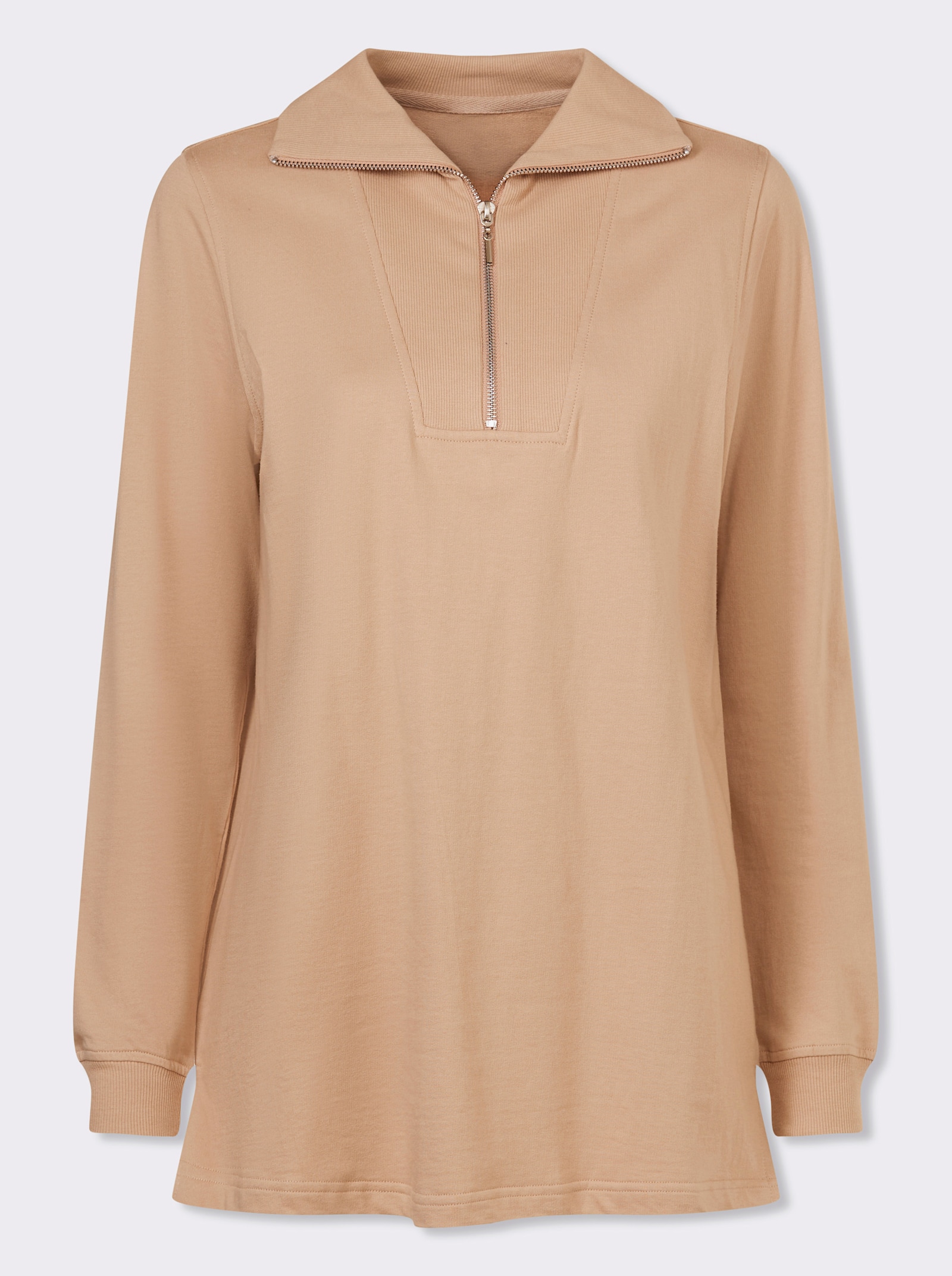 Longsweatshirt mit Troyerkragen - beige