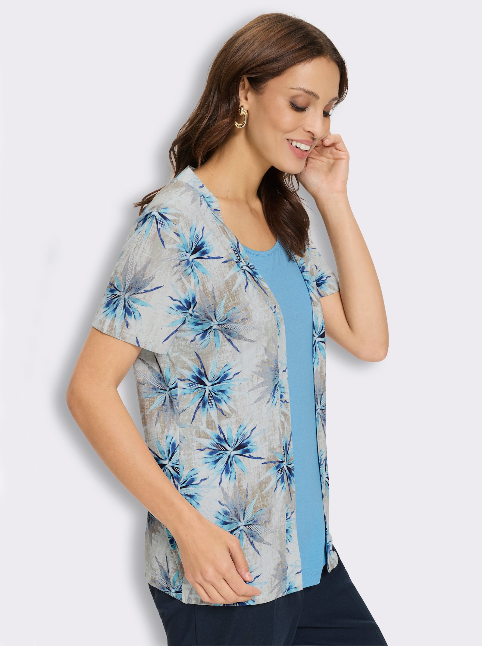2-in-1-Shirt mit Elasthan-Anteil - aqua-marine-bedruckt
