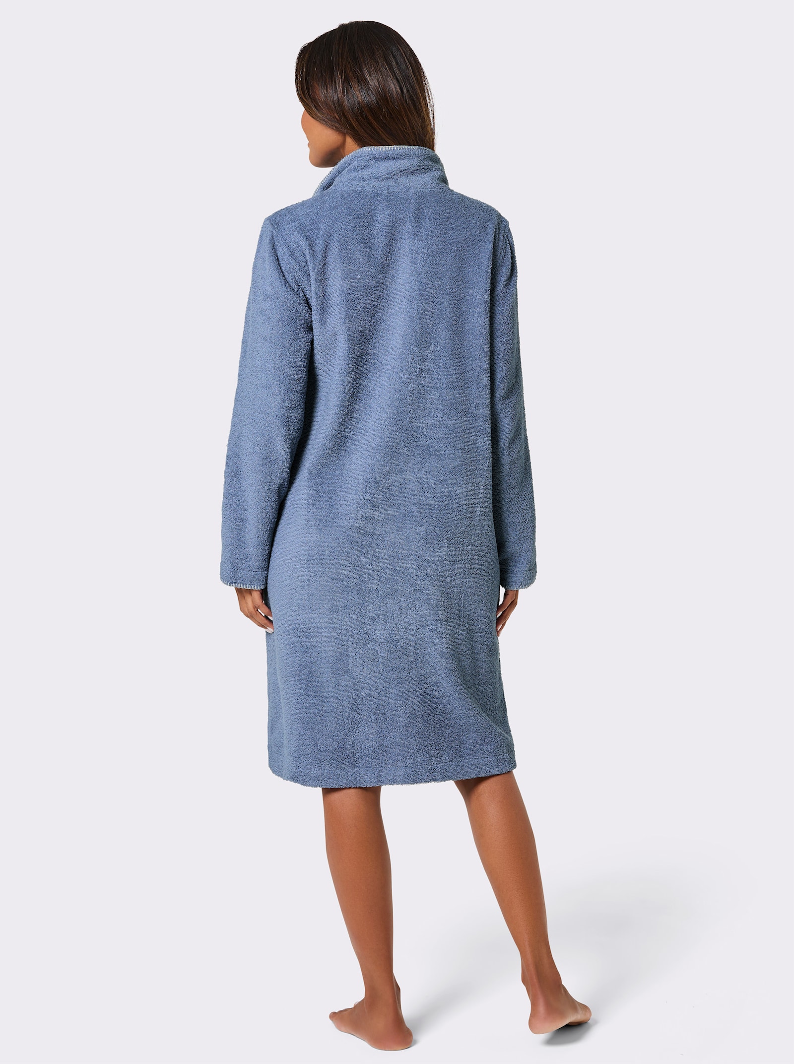 feel good Bademantel mit durchgehendem Reißverschluss - taubenblau-champagner