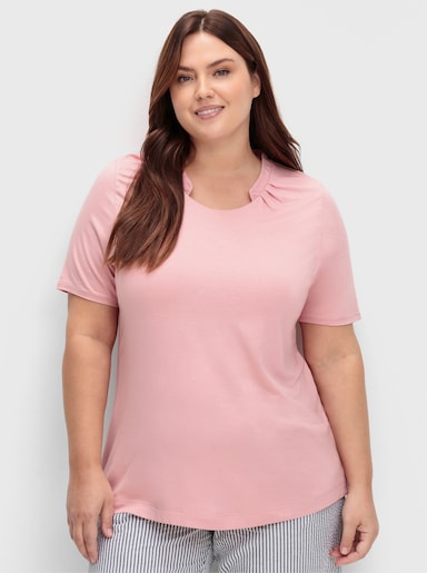 Kurzarmshirt mit Falten vorne - rosenquarz