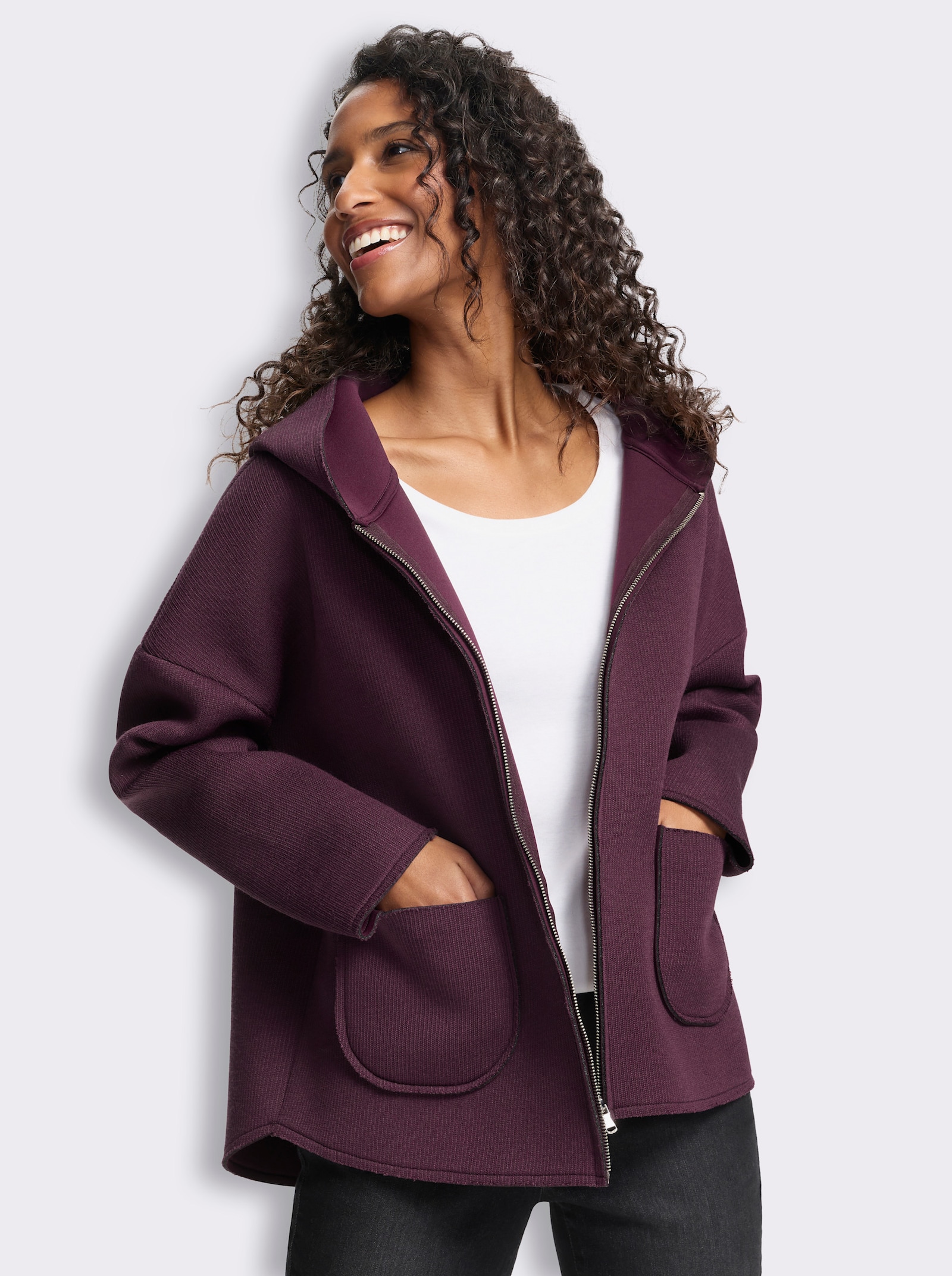 heine Shirtjacke im Materialmix - burgund