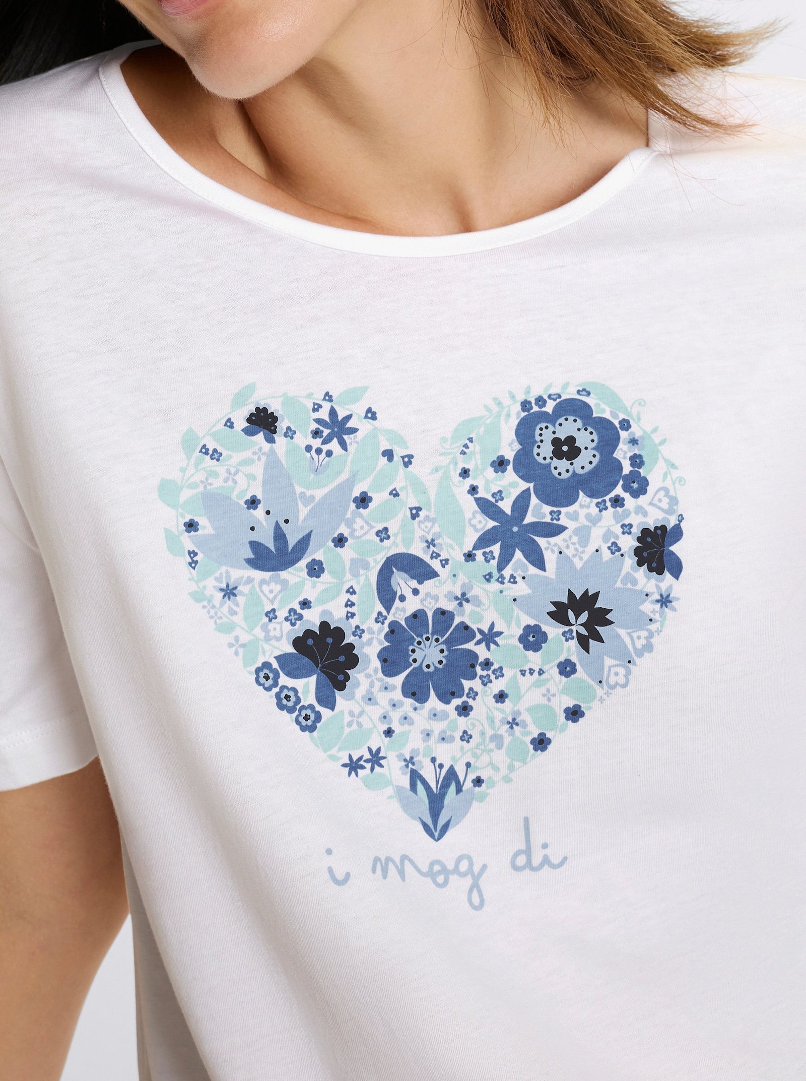 Tričko s krátkým rukávem a potiskem se srdíčky na předním dílu - bílá-ledová modrá