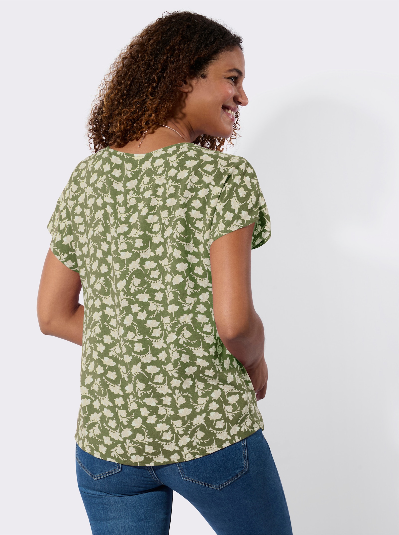 Blouseshirt met bloemdessin - kaki/wit geprint