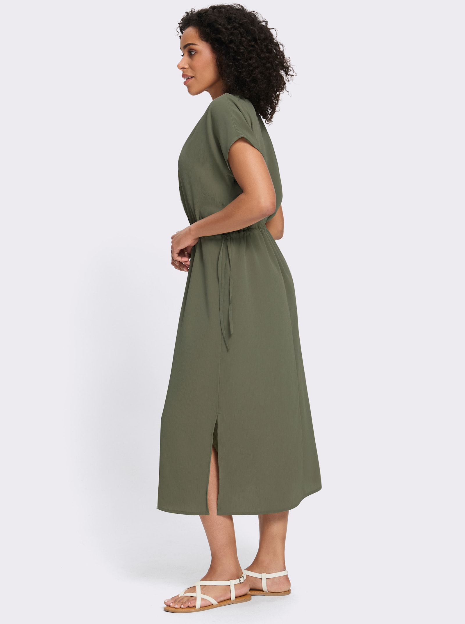 Sommerkleid mit Tunnelzug in der Taille - khaki