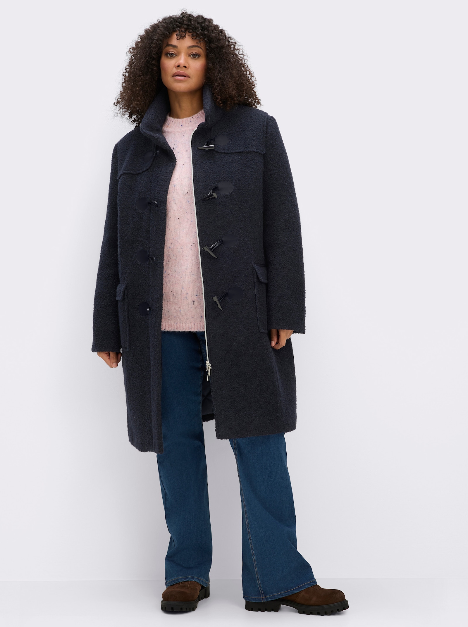 sheego Kurzmantel aus Bouclé - tiefblau