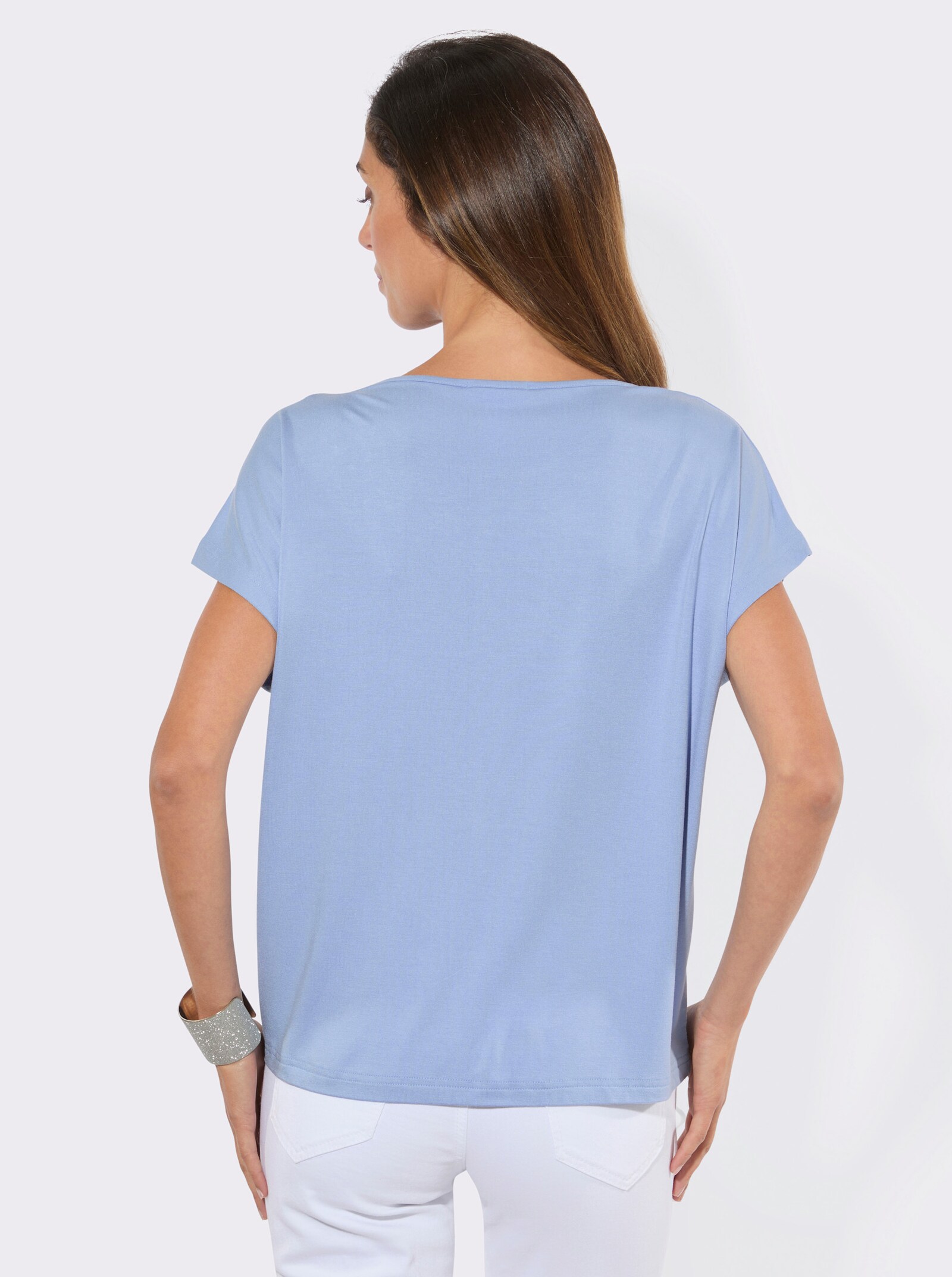Kurzarmshirt mit funkelnden Glitzersteinchen - himmelblau