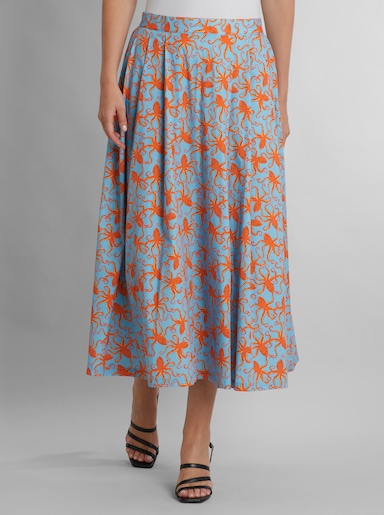 heine A-Linien-Rock mit Kraken-Print - aqua-orange-bedruckt