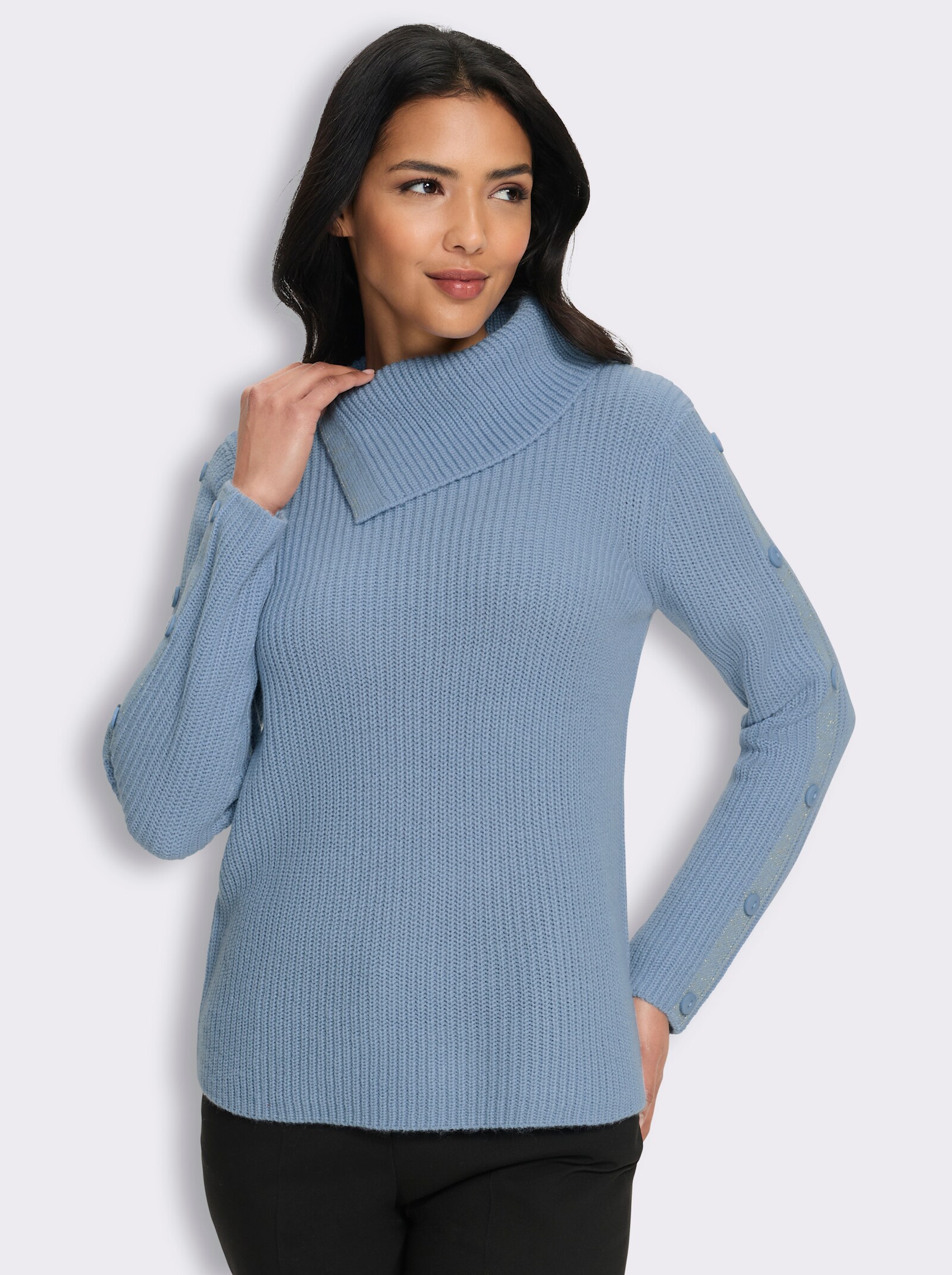 Langarm-Pullover mit asymmetrischem Kragen - bleu