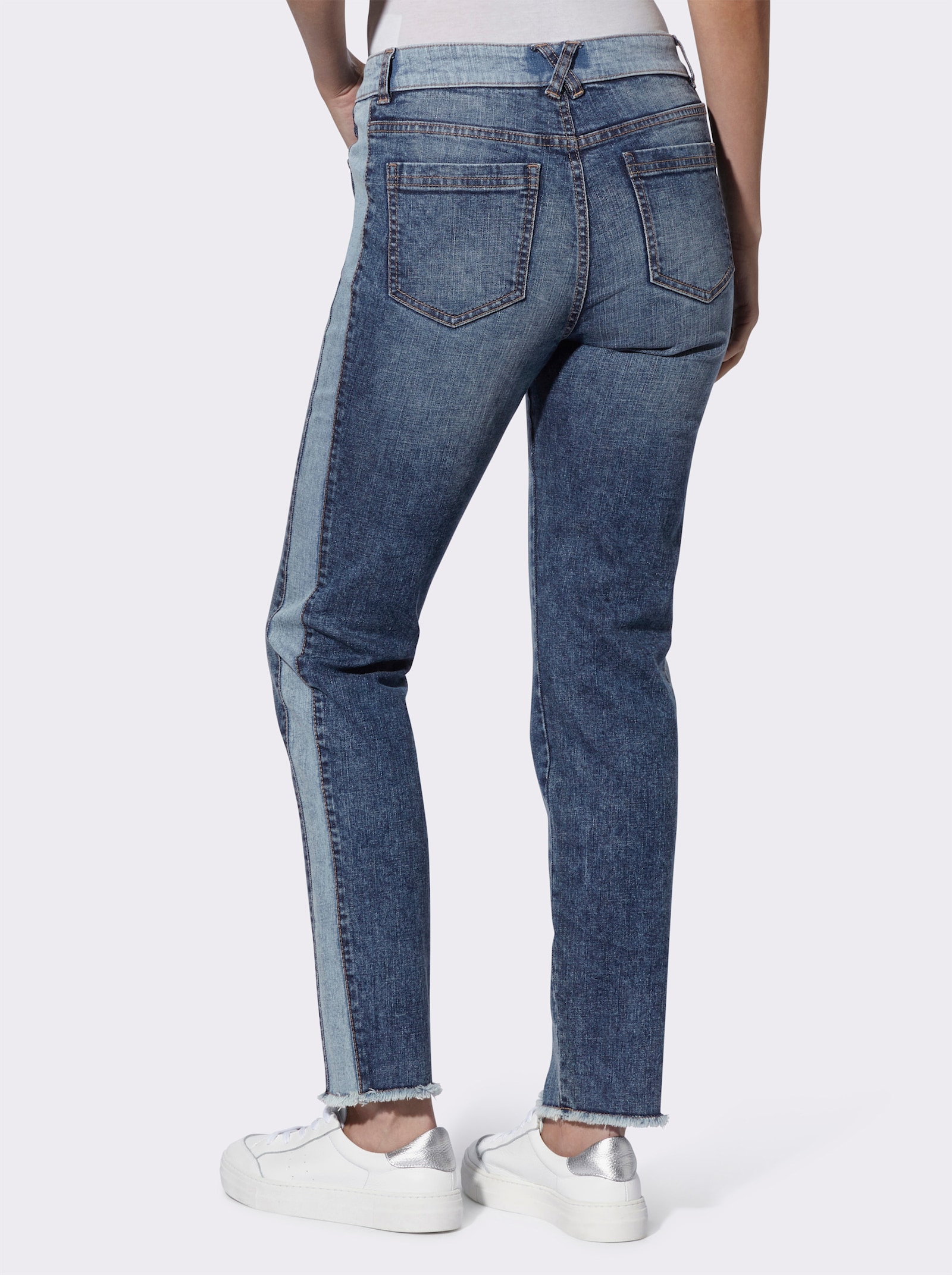 heine 5-Pocket-Jeans mit Kontraststreifen - blue-stone-washed
