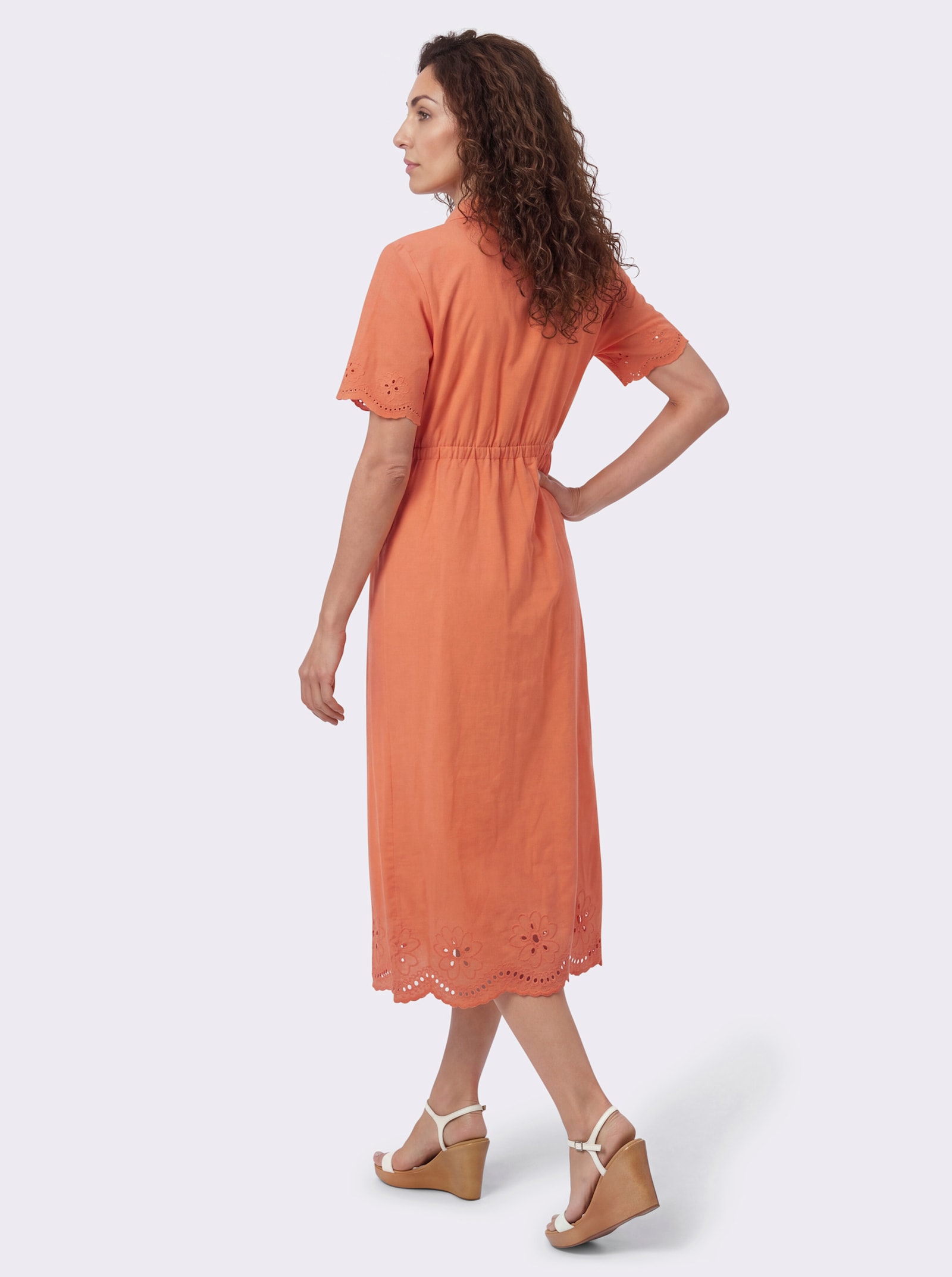 Hemdblusenkleid aus reiner Baumwolle - papaya