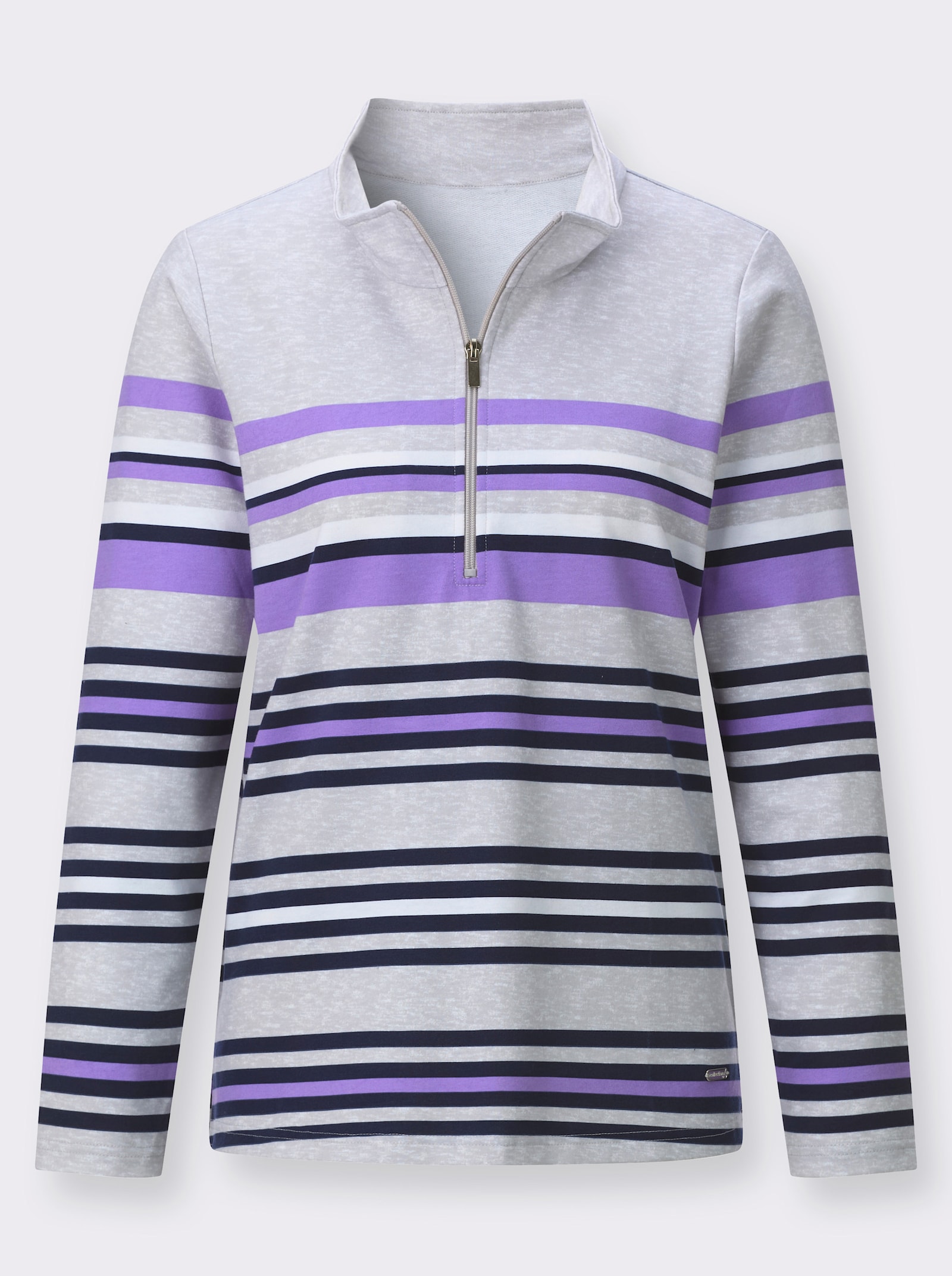 Poloshirt mit platziertem Ringelmuster - hellgrau-lavendel-geringelt