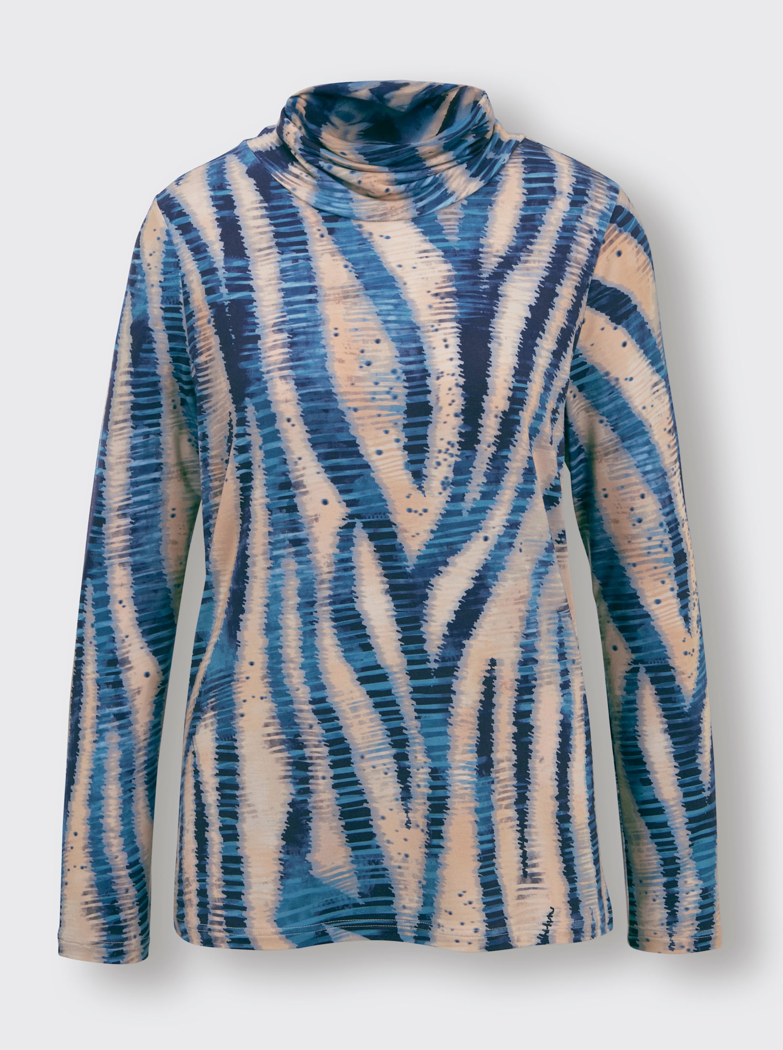 CREATION L PREMIUM Rollkragenshirt in seidig-mattem Glanz - champagner-marine-bedruckt