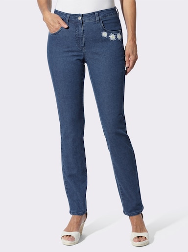 Trachtenjeans mit Edelweiß-Stickerei - blue-stone-washed
