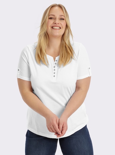 Kurzarmshirt mit fixiertem Ärmel-Aufschlag - weiß