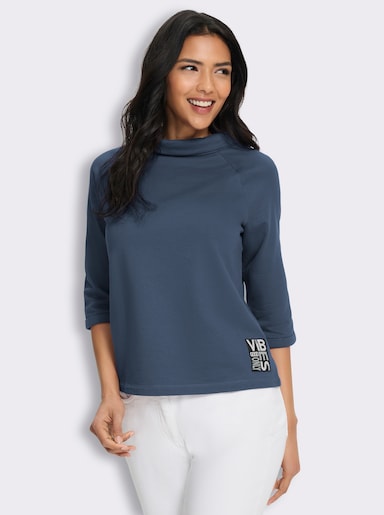 3/4-Arm-Shirt mit halsfernem Stehkragen - rauchblau