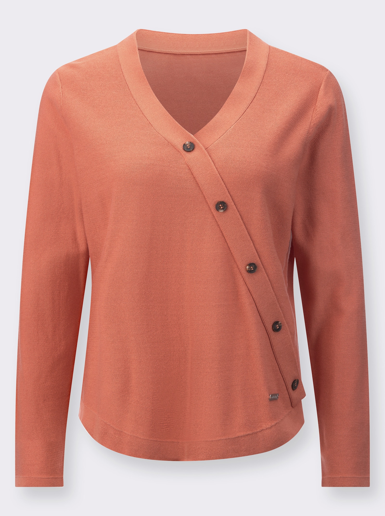 V-Ausschnitt-Pullover in Linksstrick-Optik - papaya