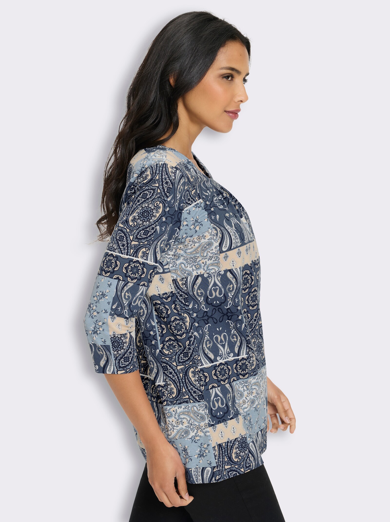 Longshirt mit 3/4-Ärmeln - bleu-sand-bedruckt
