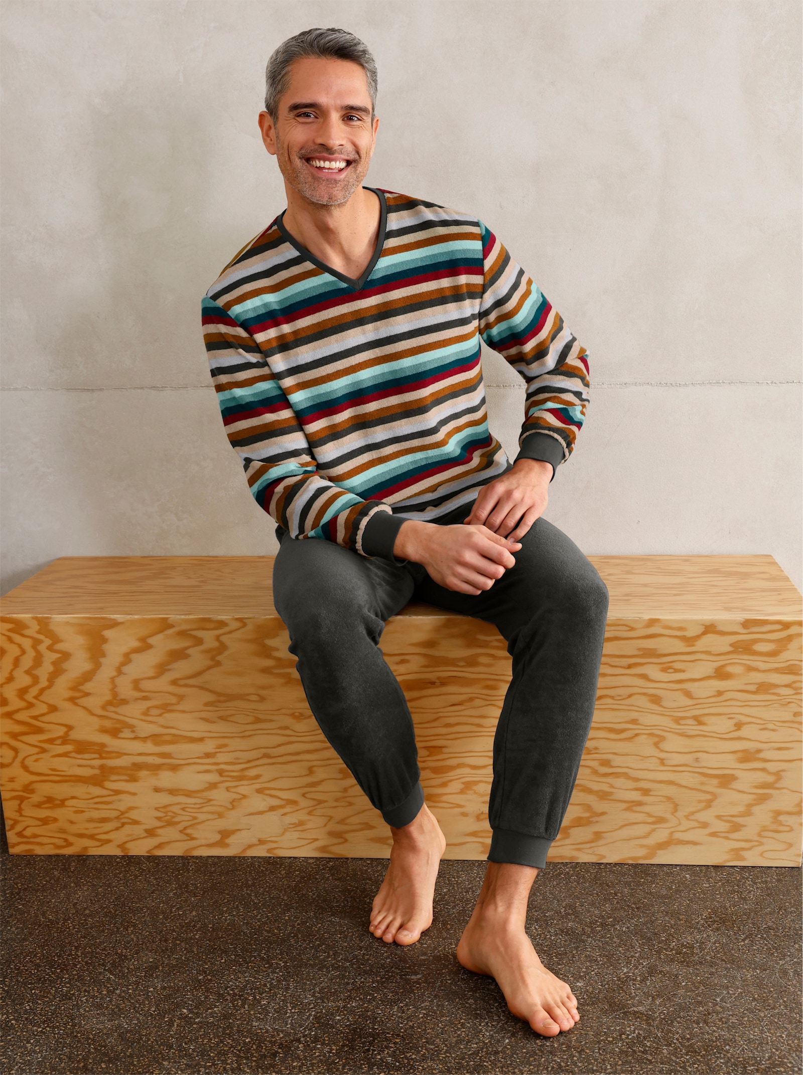 wäschepur men Schlafanzug - graphit-petrol-gestreift