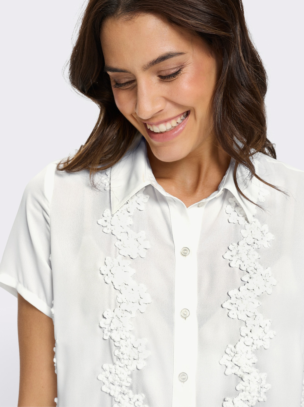 Kurzarm-Bluse - ecru
