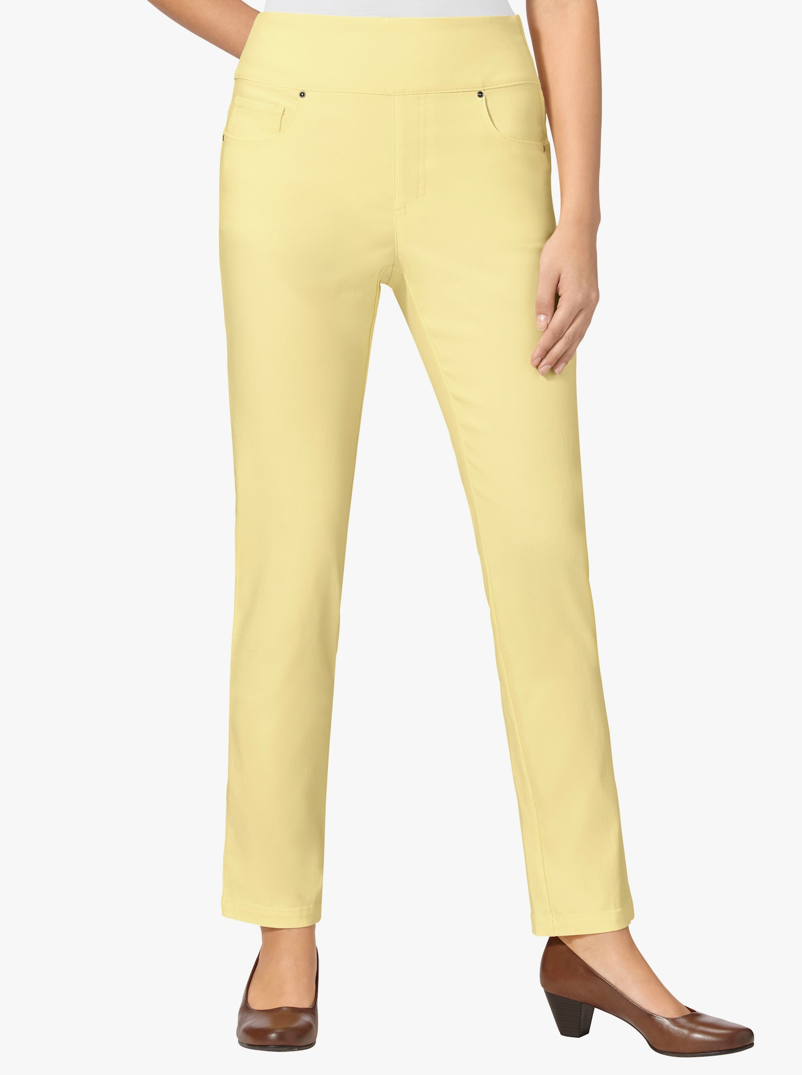 5-Pocket-Hose mit hohem Bund - vanillegelb