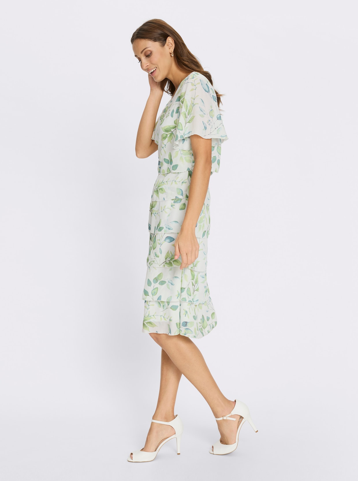 Druckkleid - weiß-eucalyptus-bedruckt